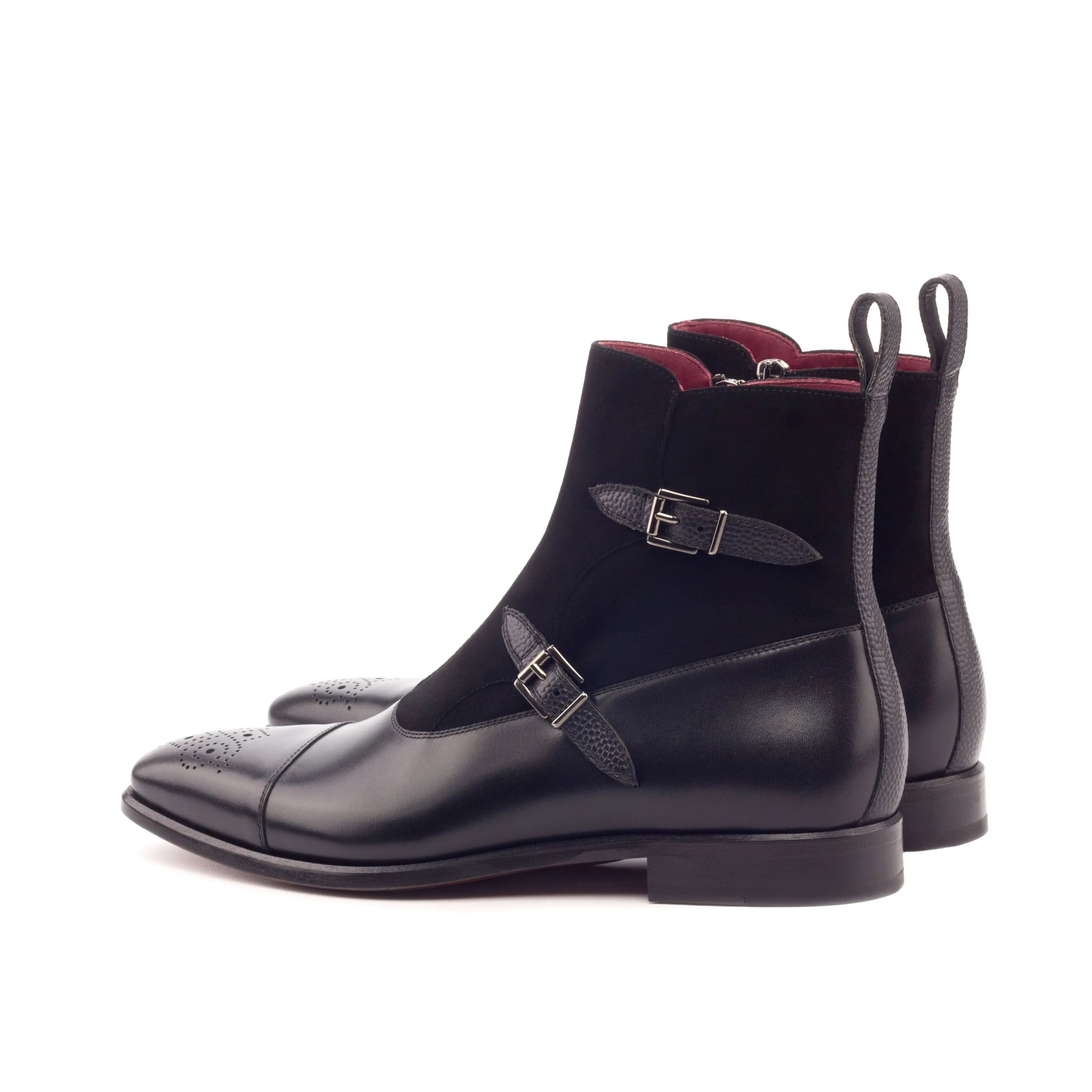 Black leather and suede Drew Octavian boots monk strap detail
