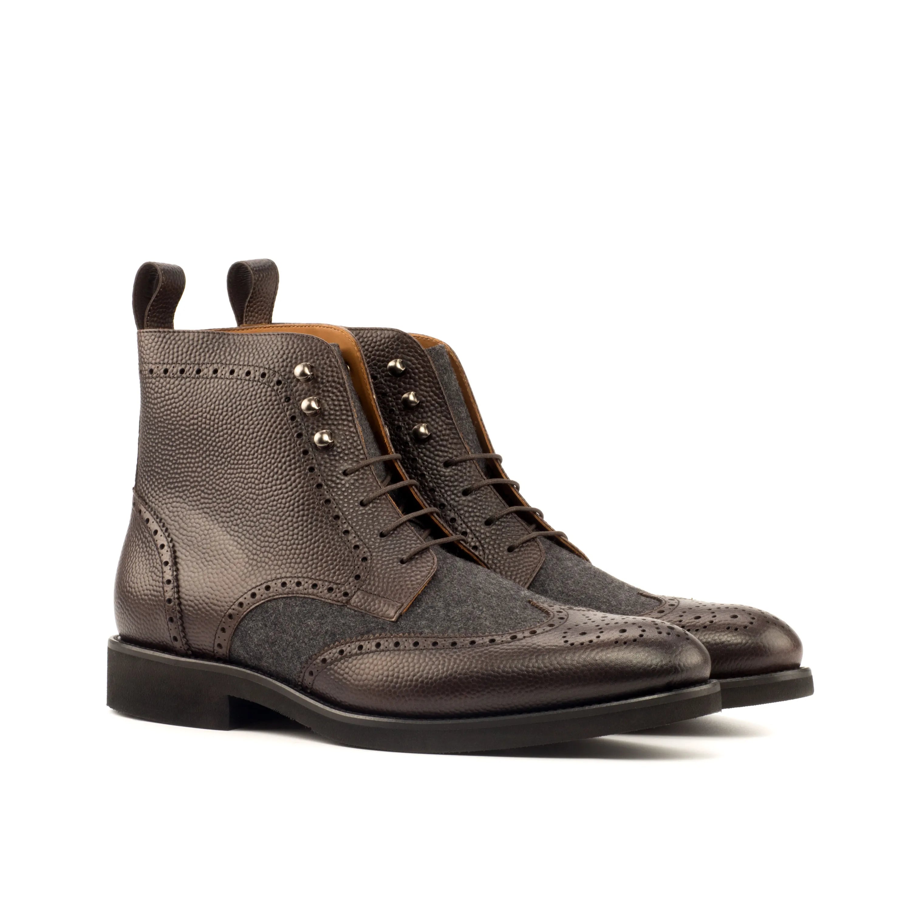 Brown leather Dubai military brogue boots back view