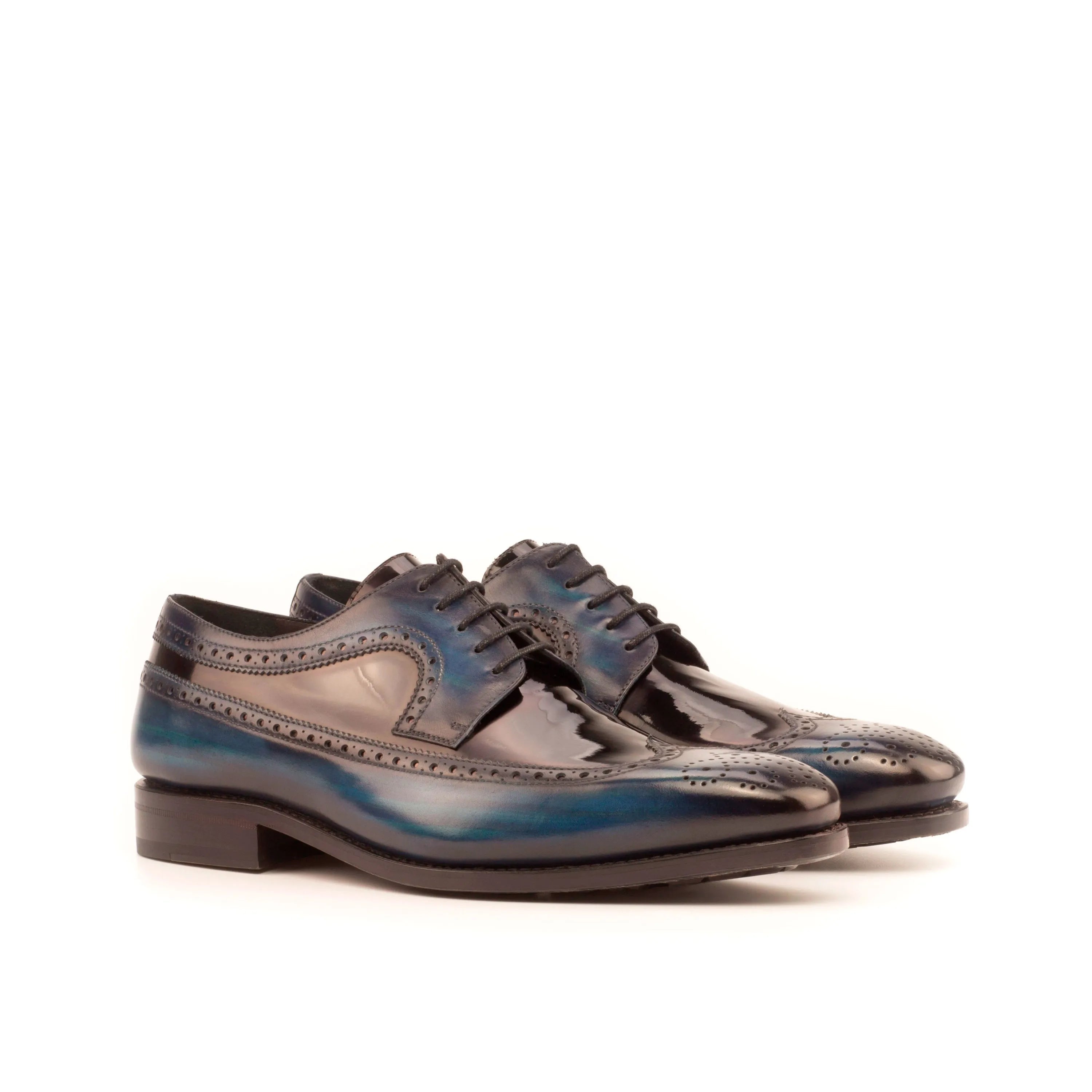 Dunne Patina Longwing Blucher shiny blue black dress shoes