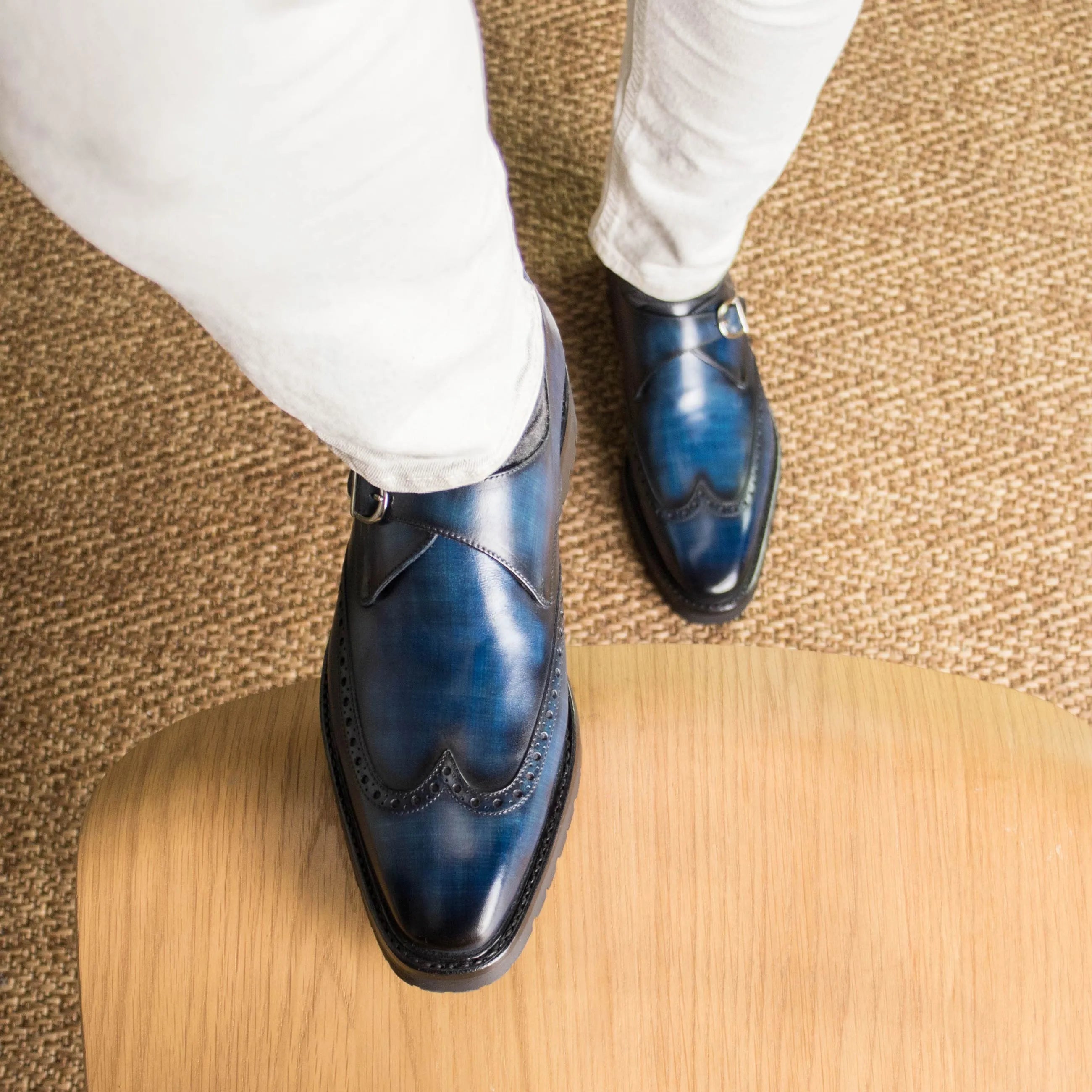 Blue leather Dyno Patina Single Monk strap shoes