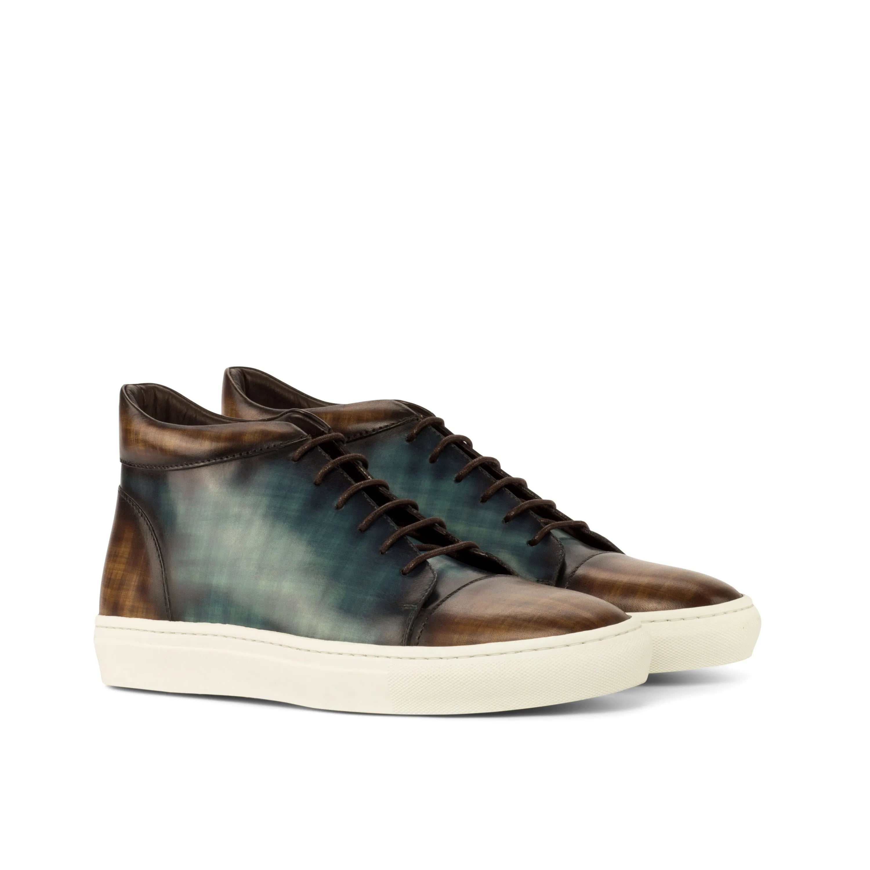 Elano Patina high top sneakers in two-toned leather, back view