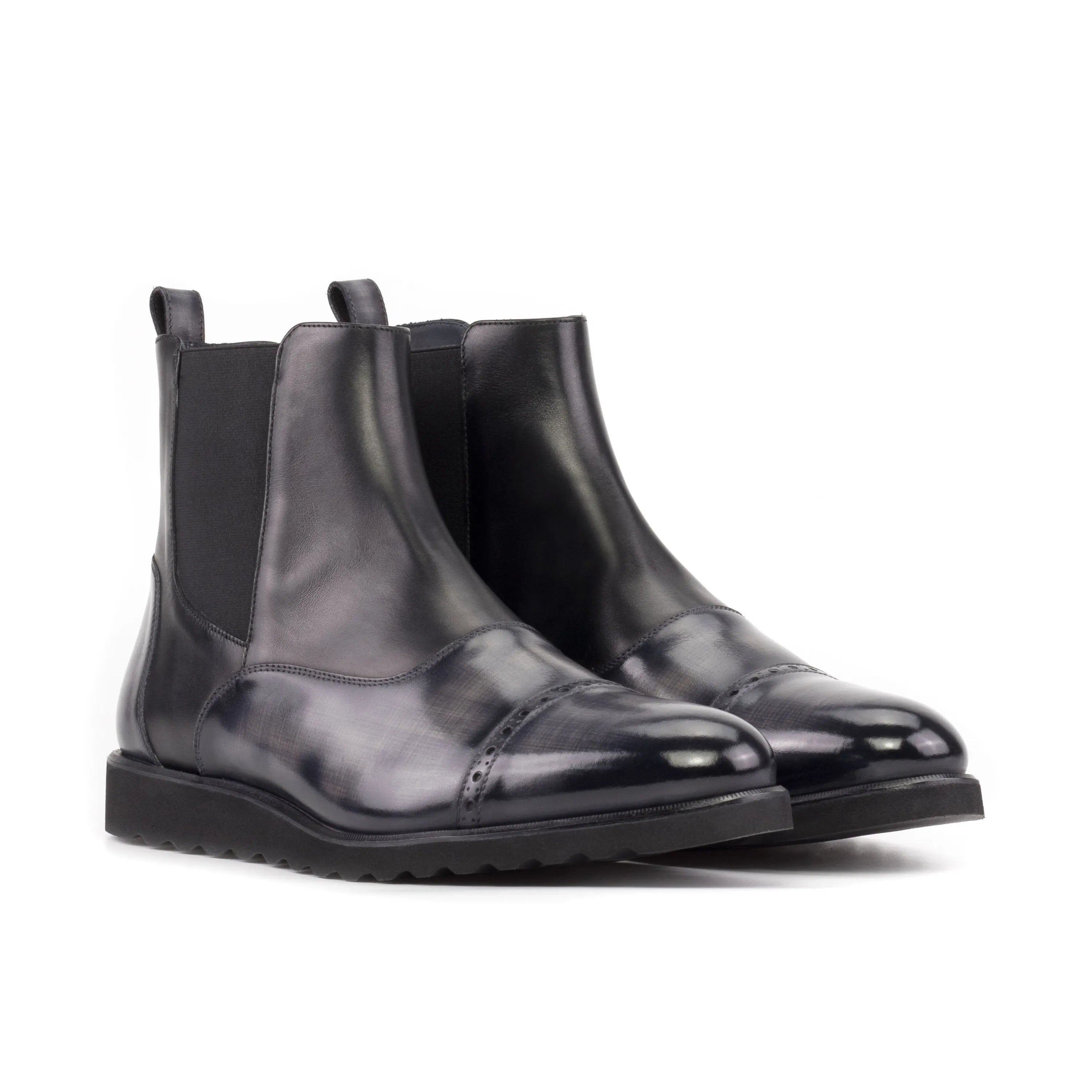 Elysian Patina Chelsea grey papiro Chelsea boots back view