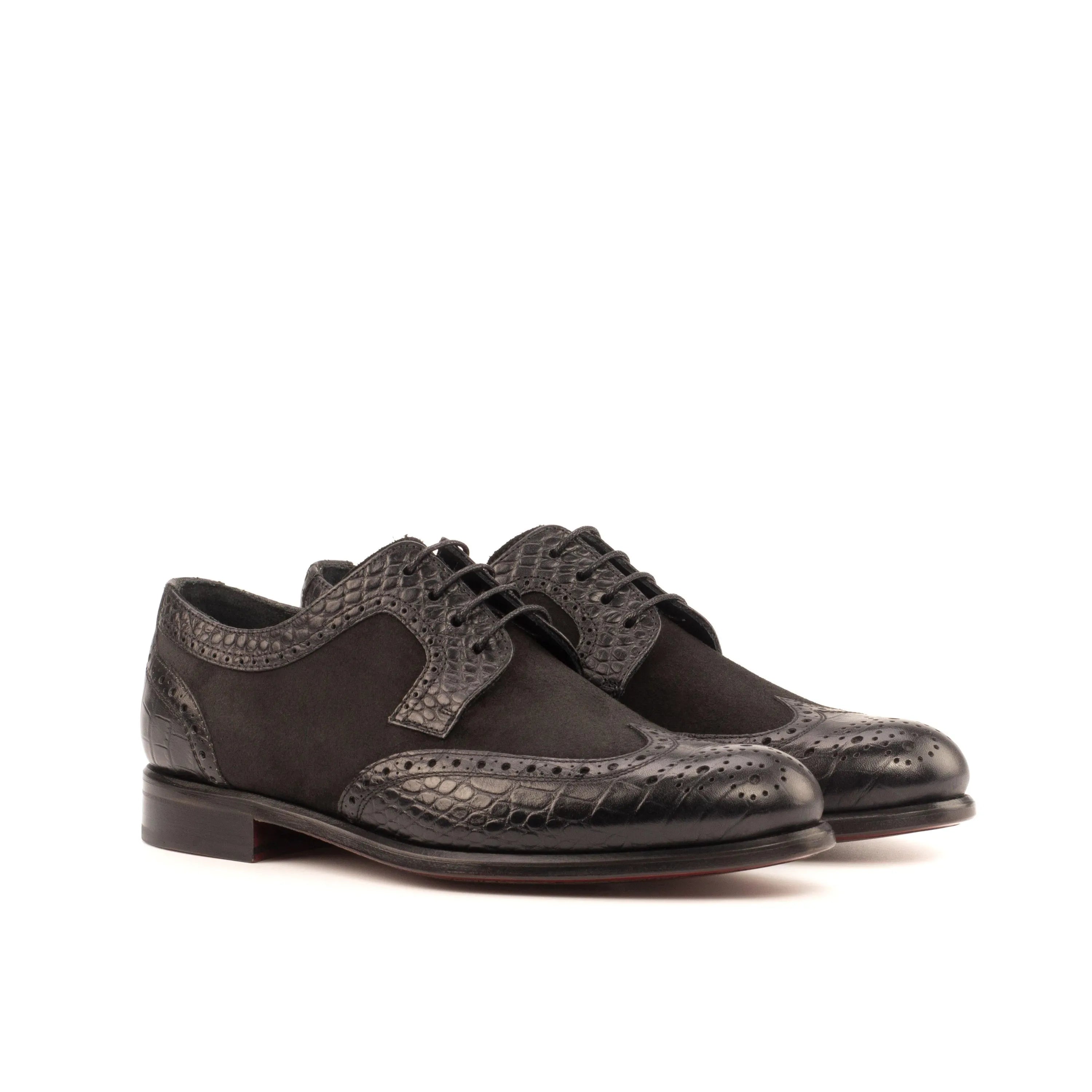Ema womens Derby Wingtip II black leather reptile skin shoes