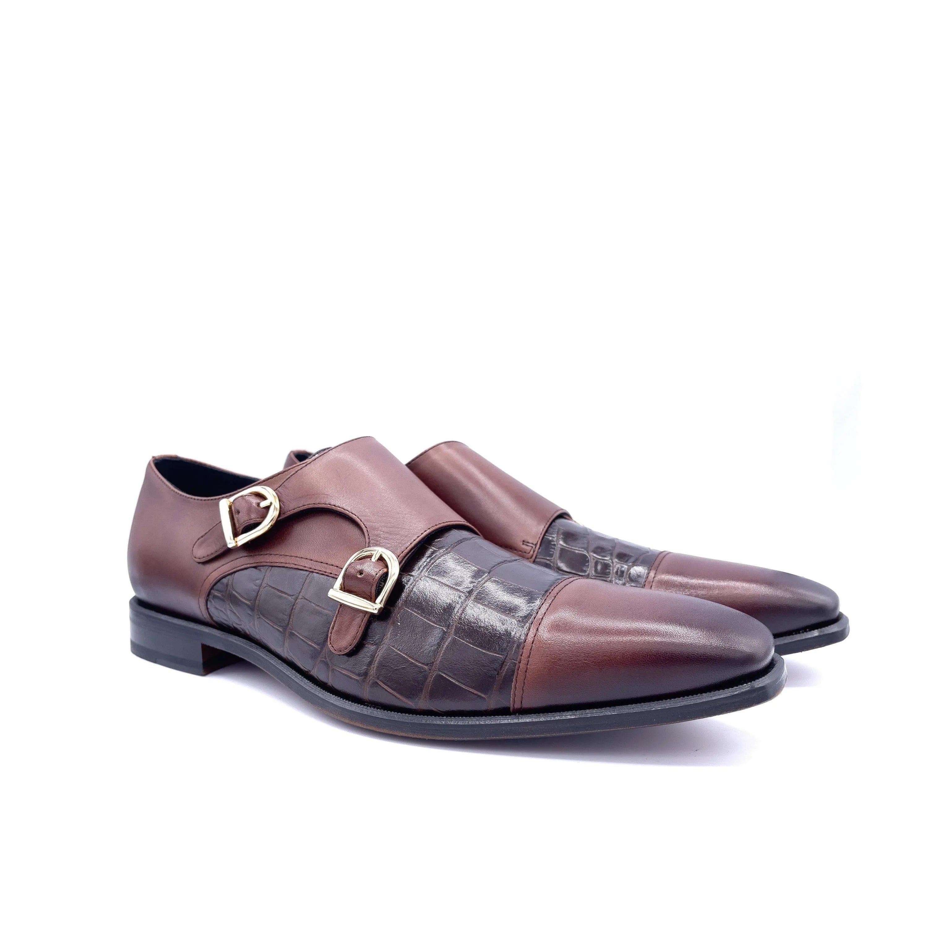 Emperor Double Monk brown leather double monk strap shoes