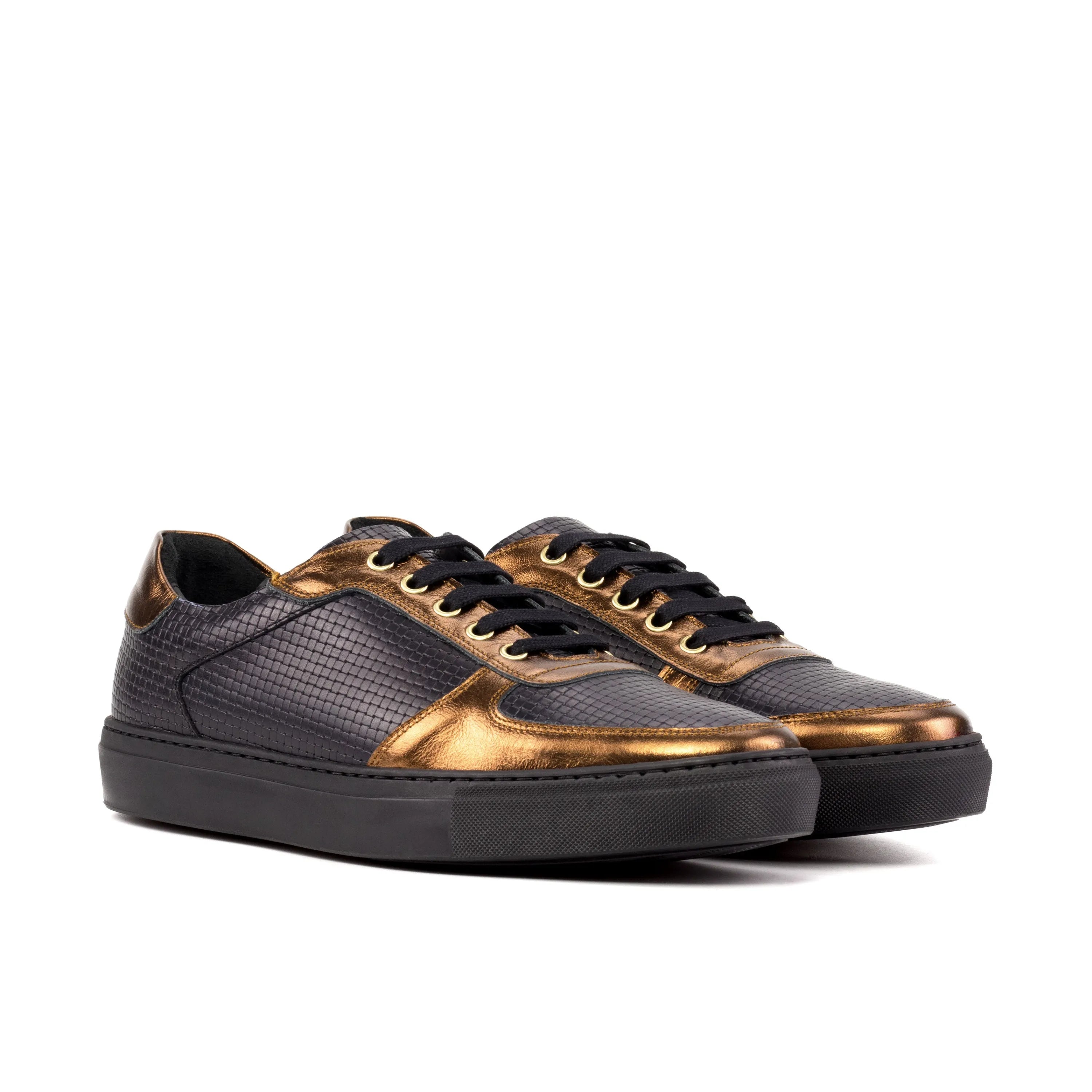Empyr Low chunky trainer sneaker in black and bronze Italian leather