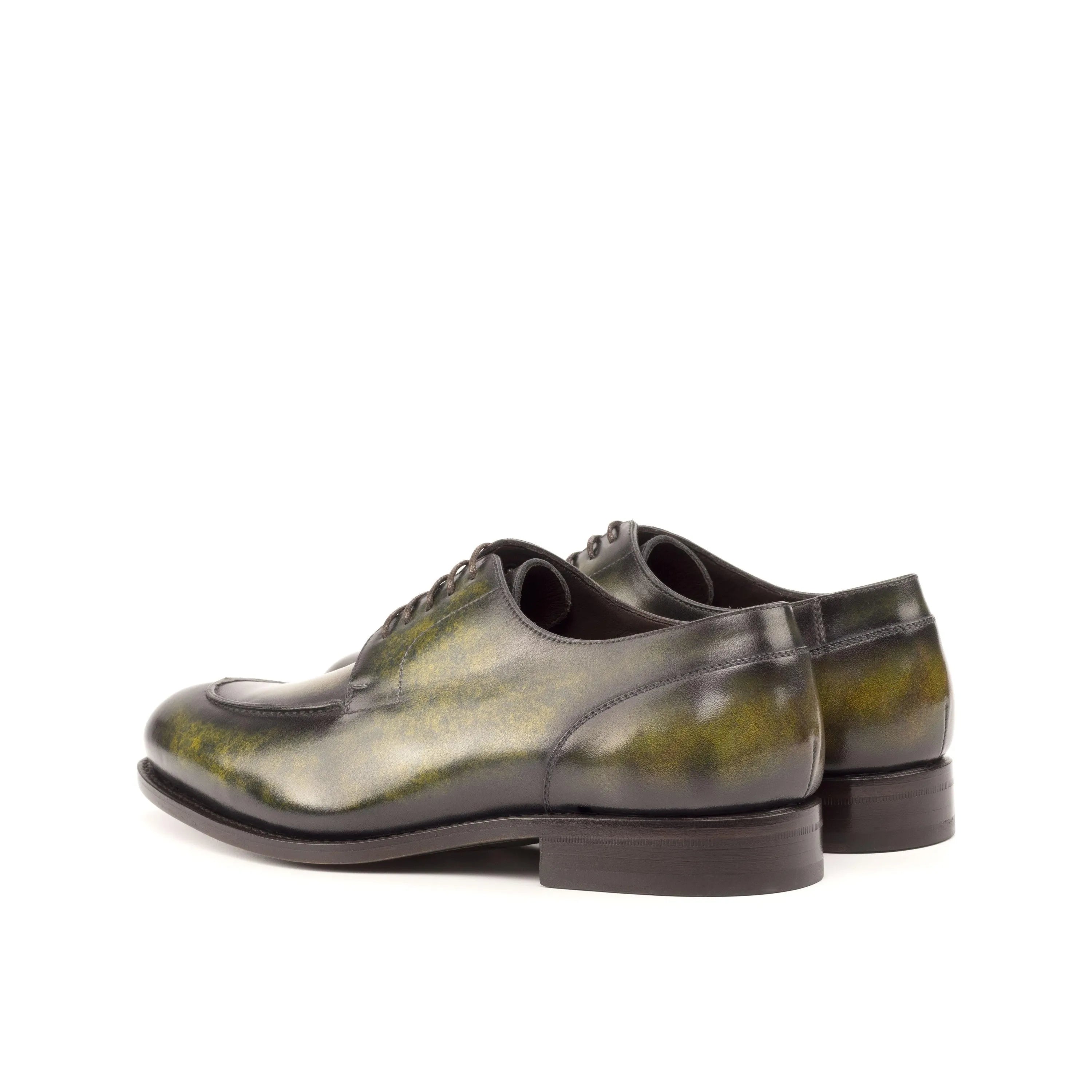 Fabien derby split toe patina shoes in olive green leather