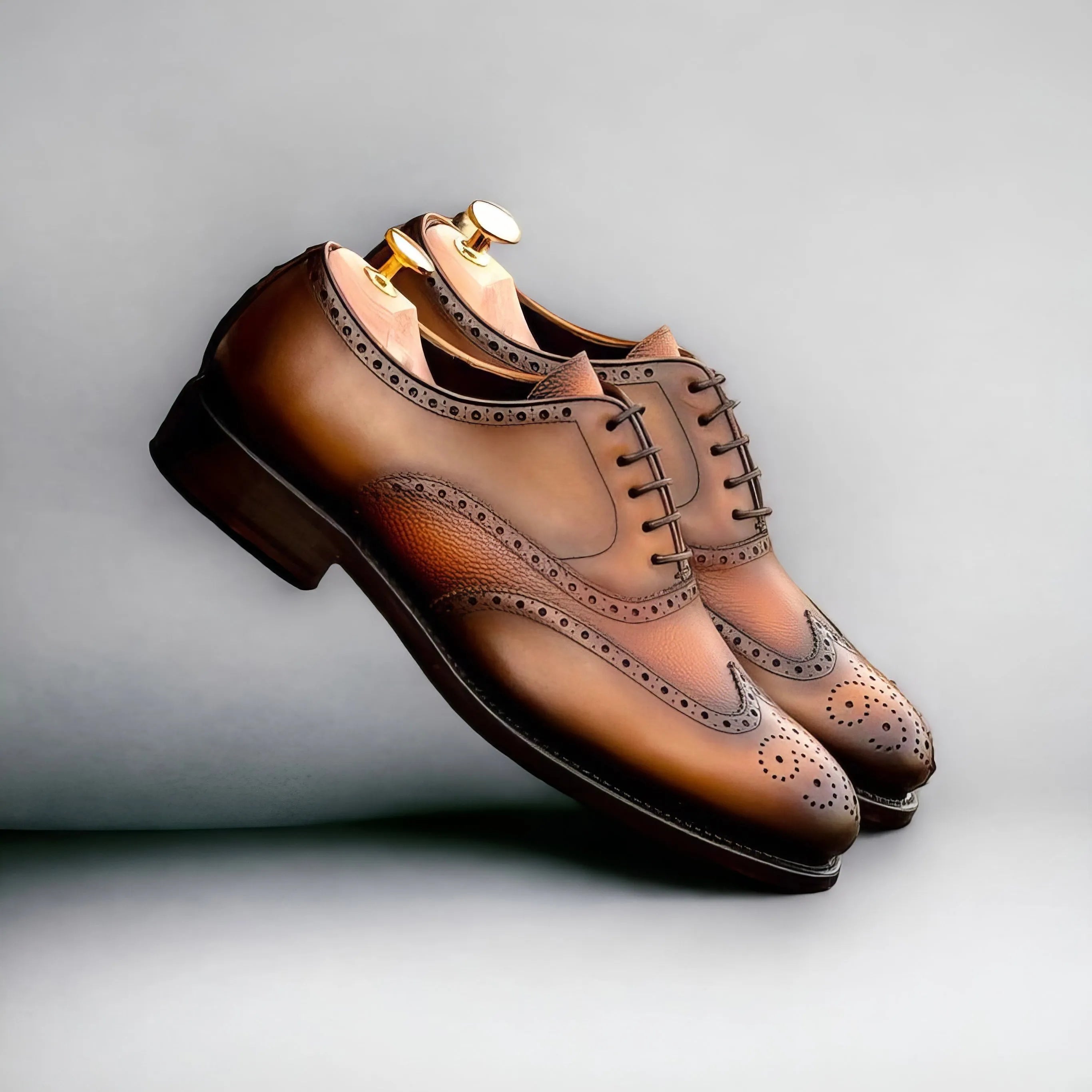 Fardos full brogue brown leather wingtip shoes for men