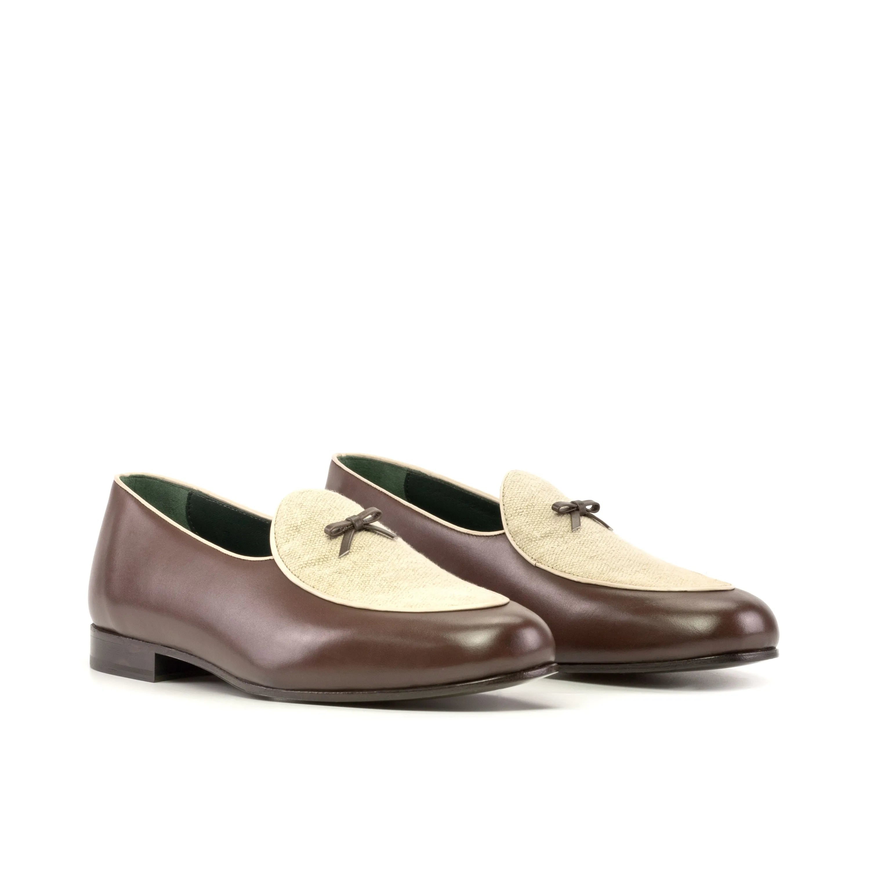 Fardoz Belgian Slipper brown leather loafers with beige accents