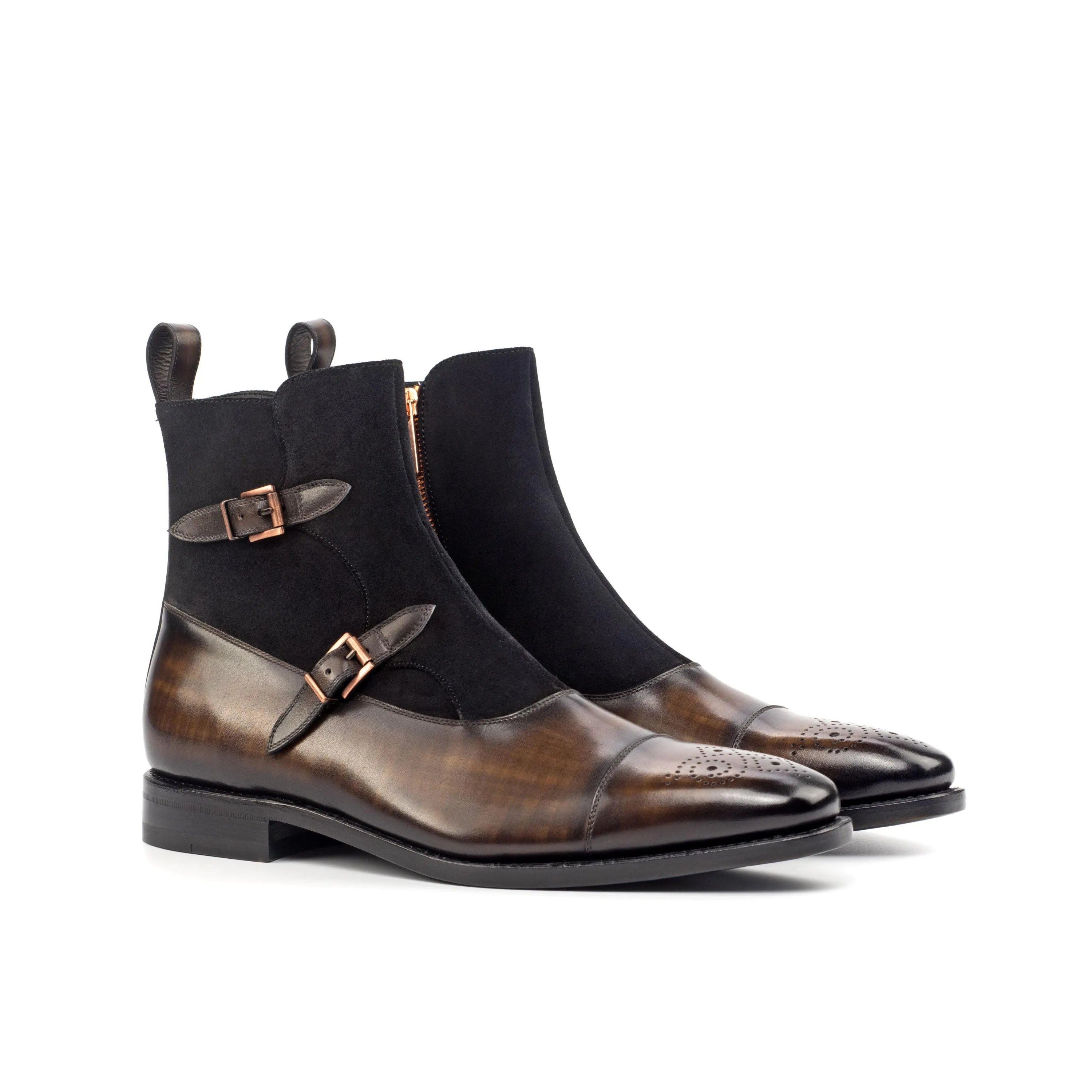Faro Octavian Patina boots with leather and fabric buckle details