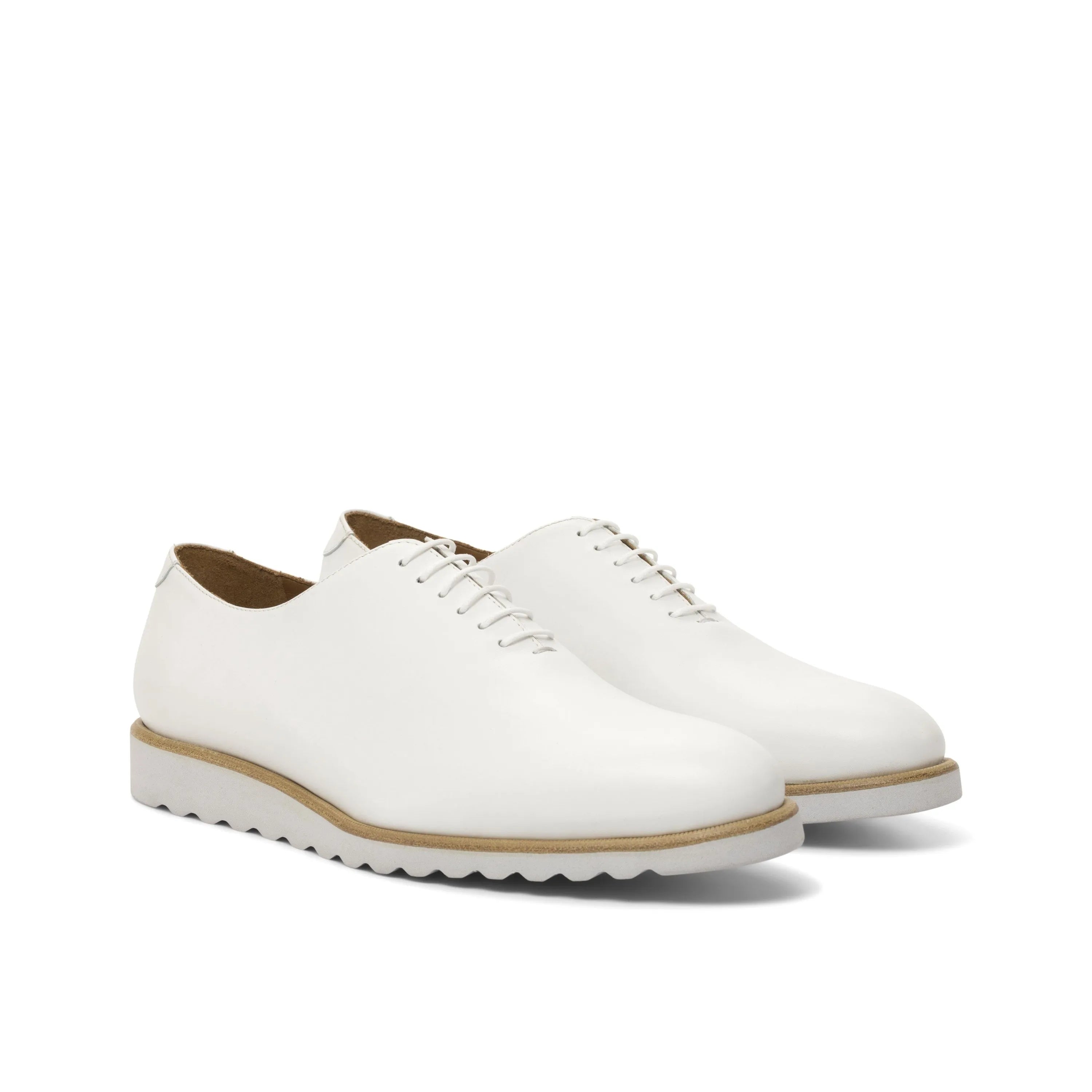 Fazo Wholecut pair of white leather luxury bespoke shoes for men
