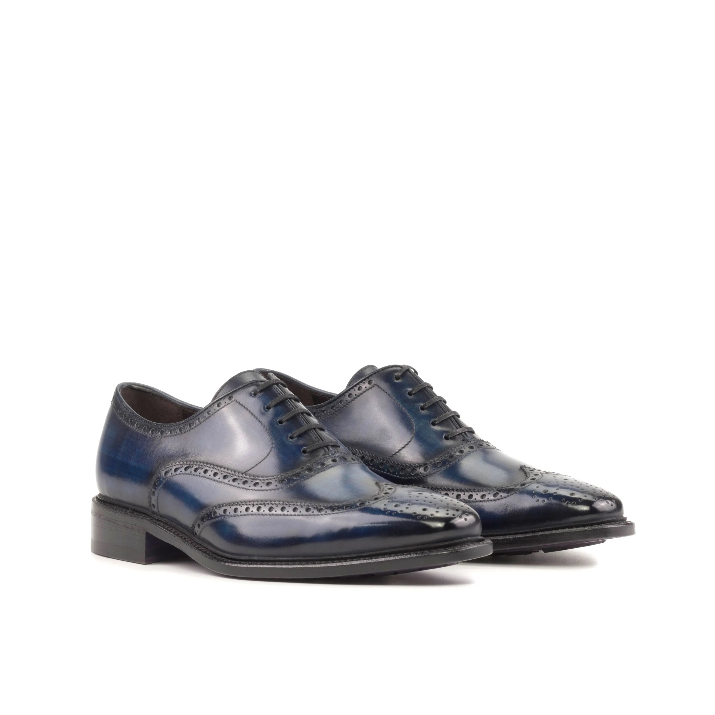 Federico Patina full brogue blue leather dress shoes pair