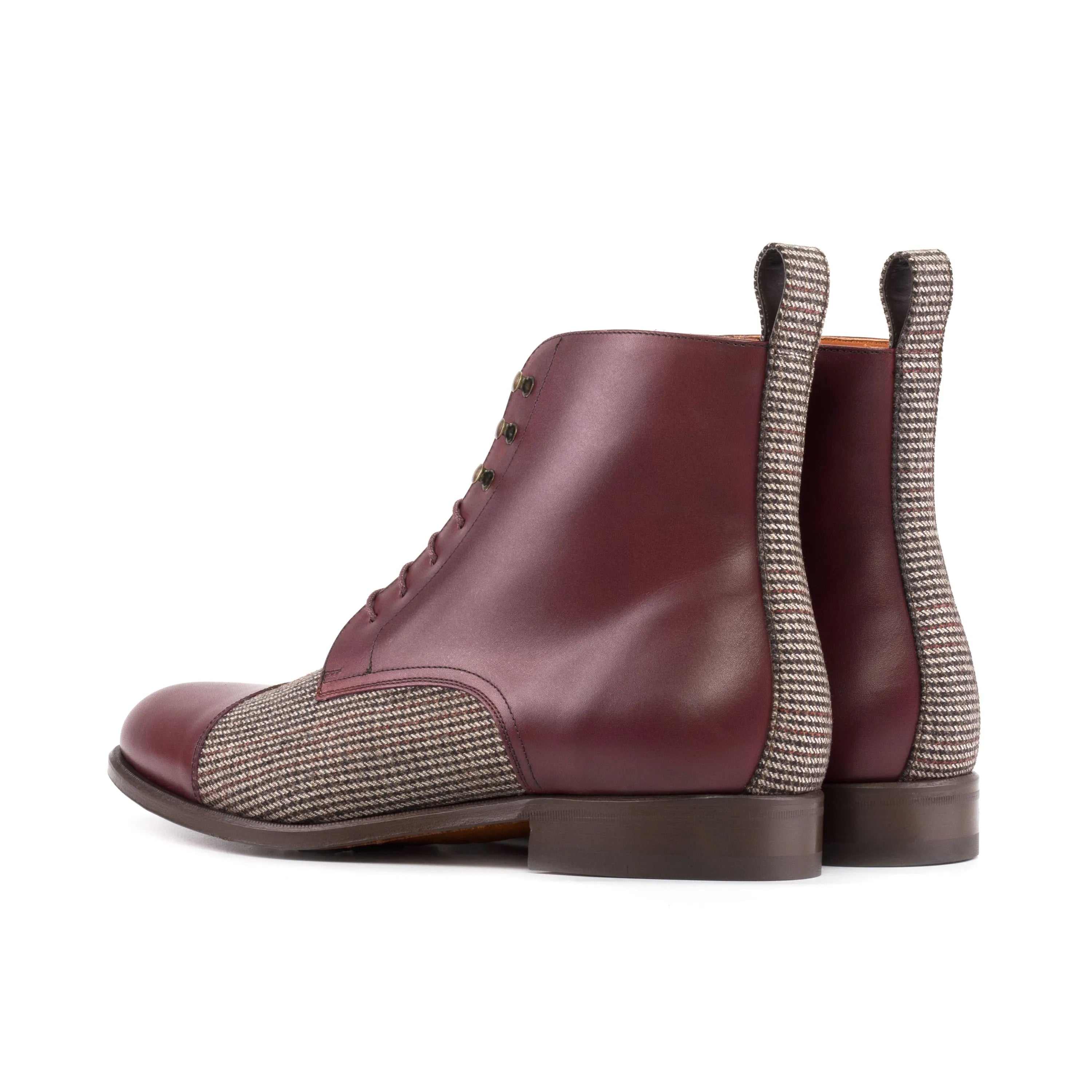 Fenrir jumper boots in burgundy leather and tweed