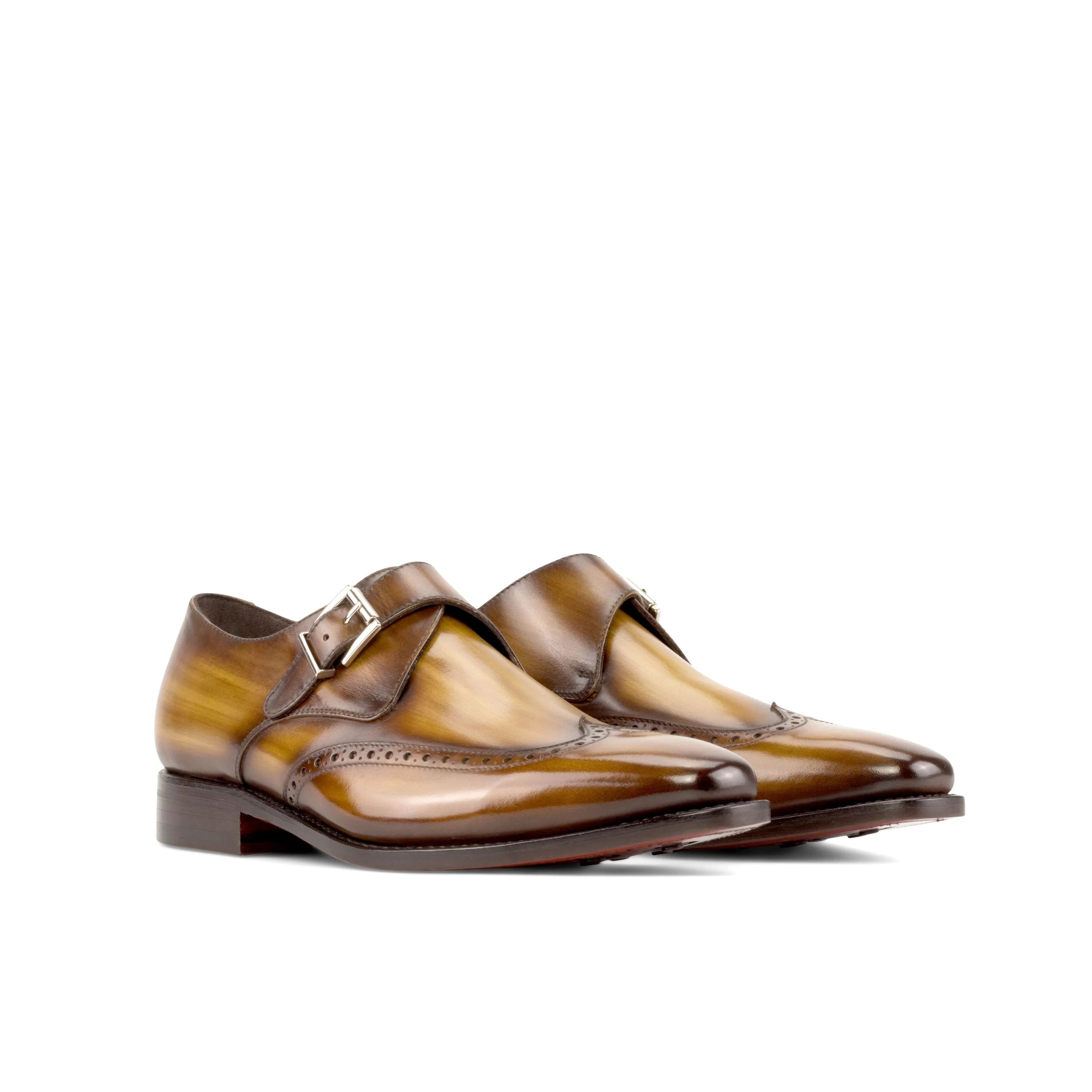 Fisher Patina Single Monk brown leather shoes