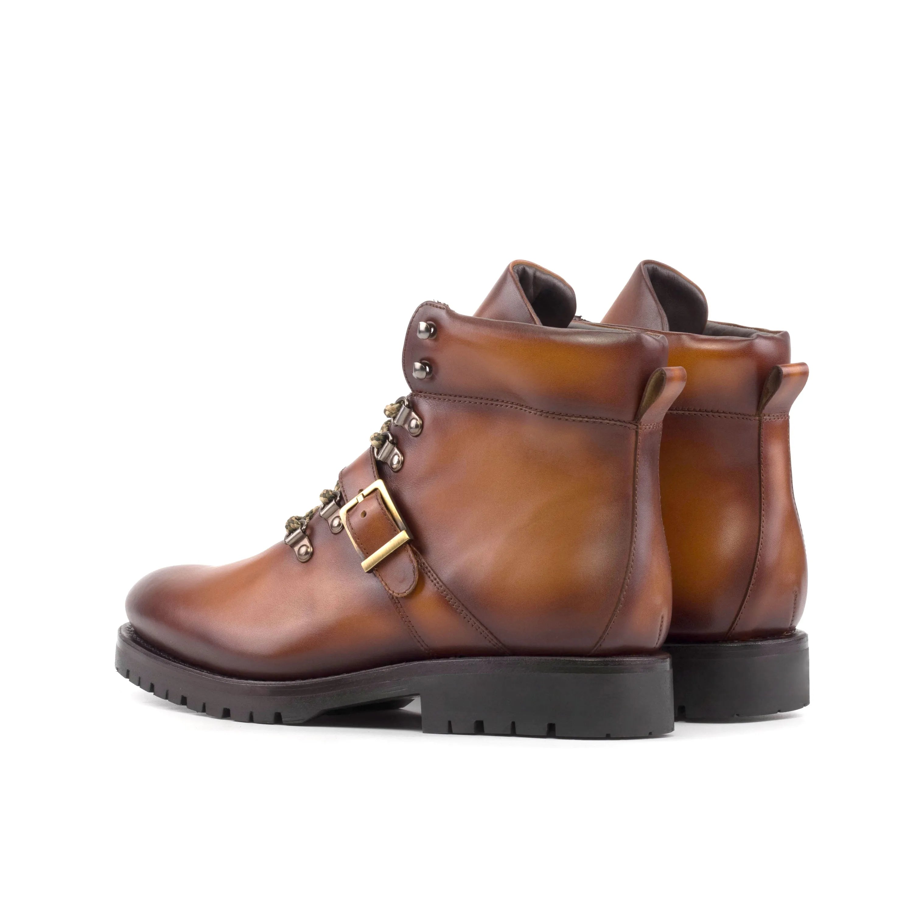 Brown leather ankle Flare Hiking Boots rear view