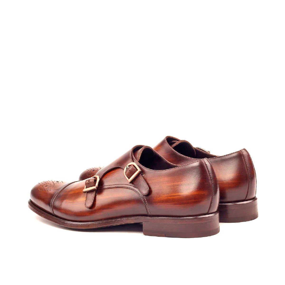 Frango Patina Double Monk brown leather shoe with gold buckles