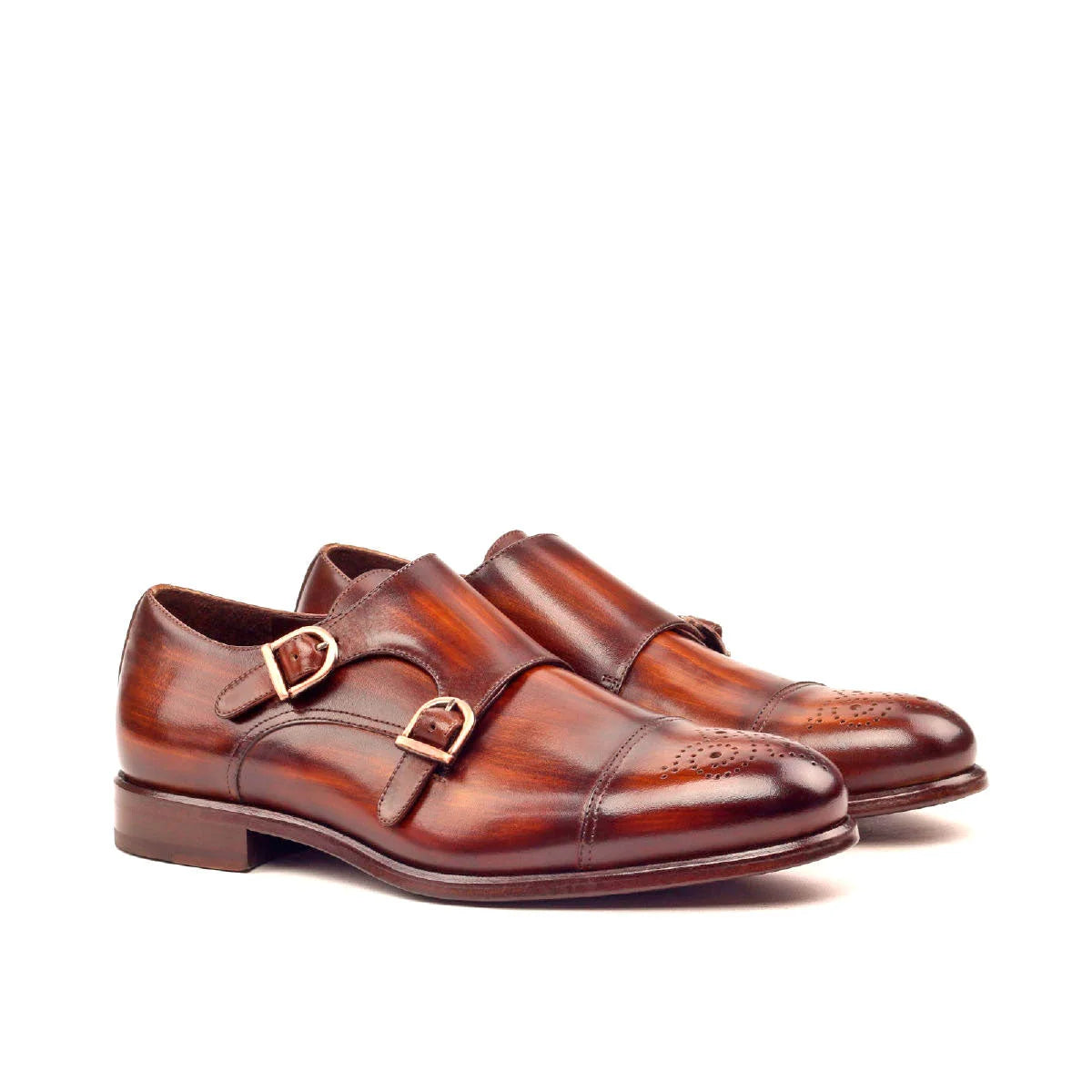 Frango Patina Double Monk brown leather patina double monk shoes