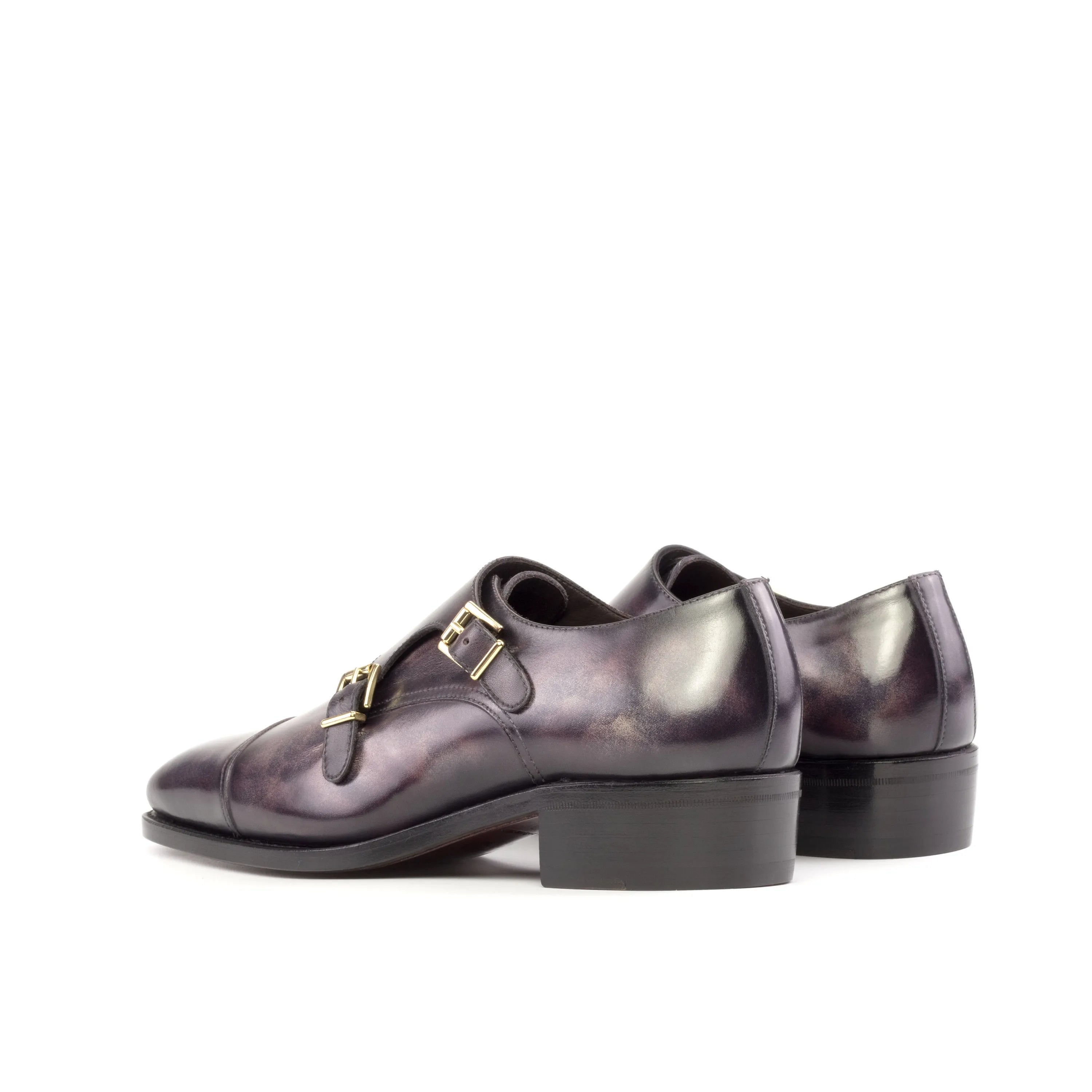 Frankos Patina Double Monk purple leather pair back view