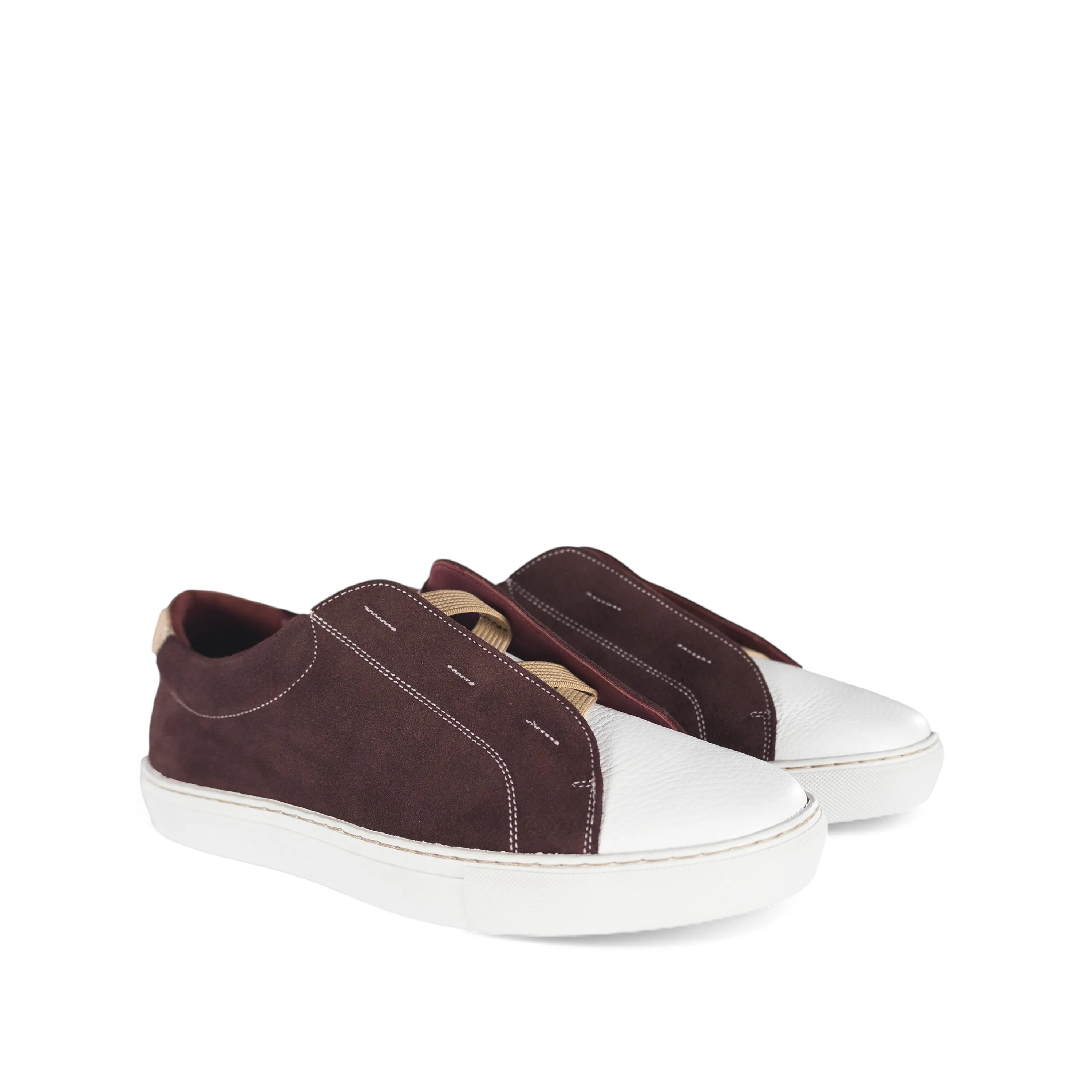 Gavin laceless sneaker in burgundy and white