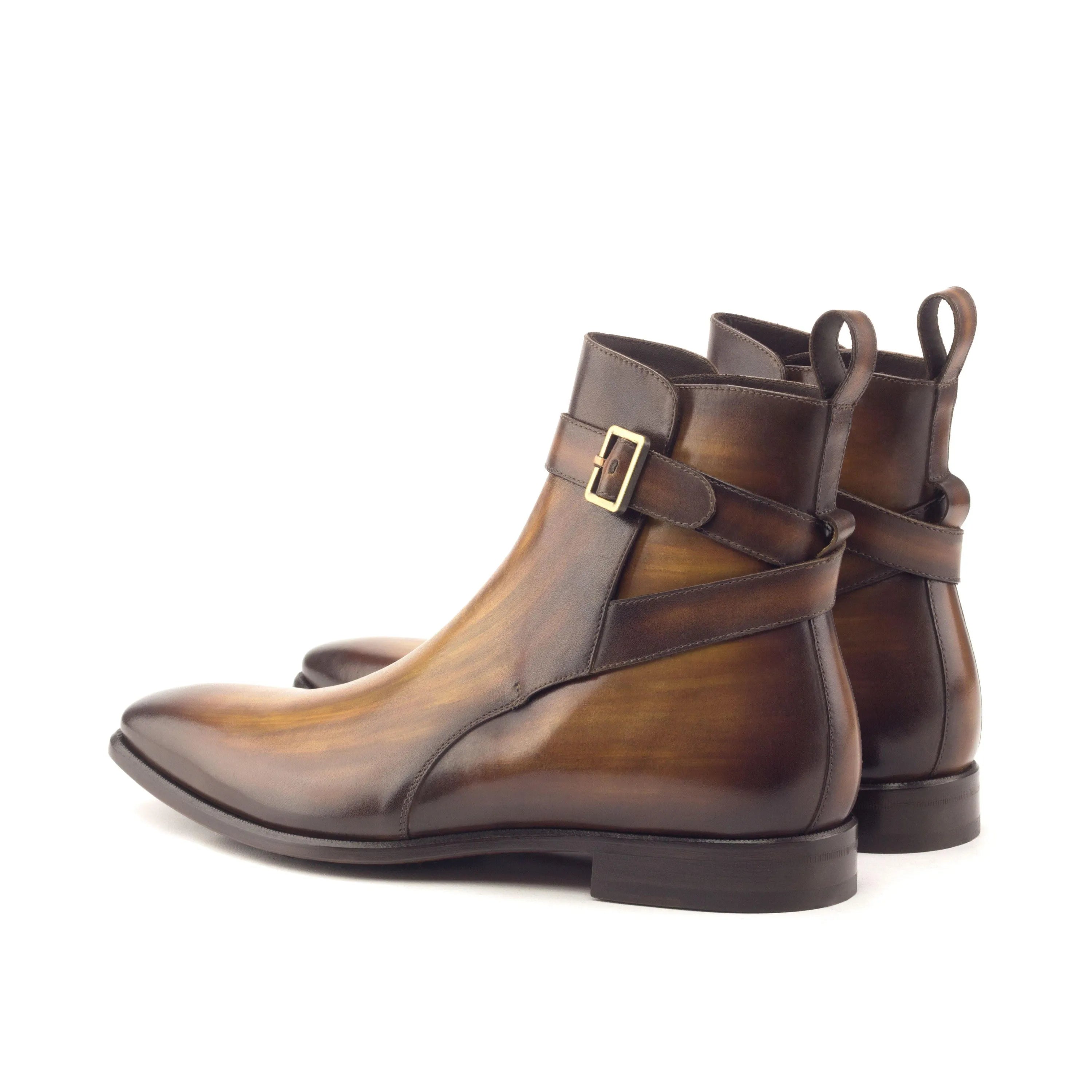Geo Jodhpur Patina brown leather ankle boots with buckle