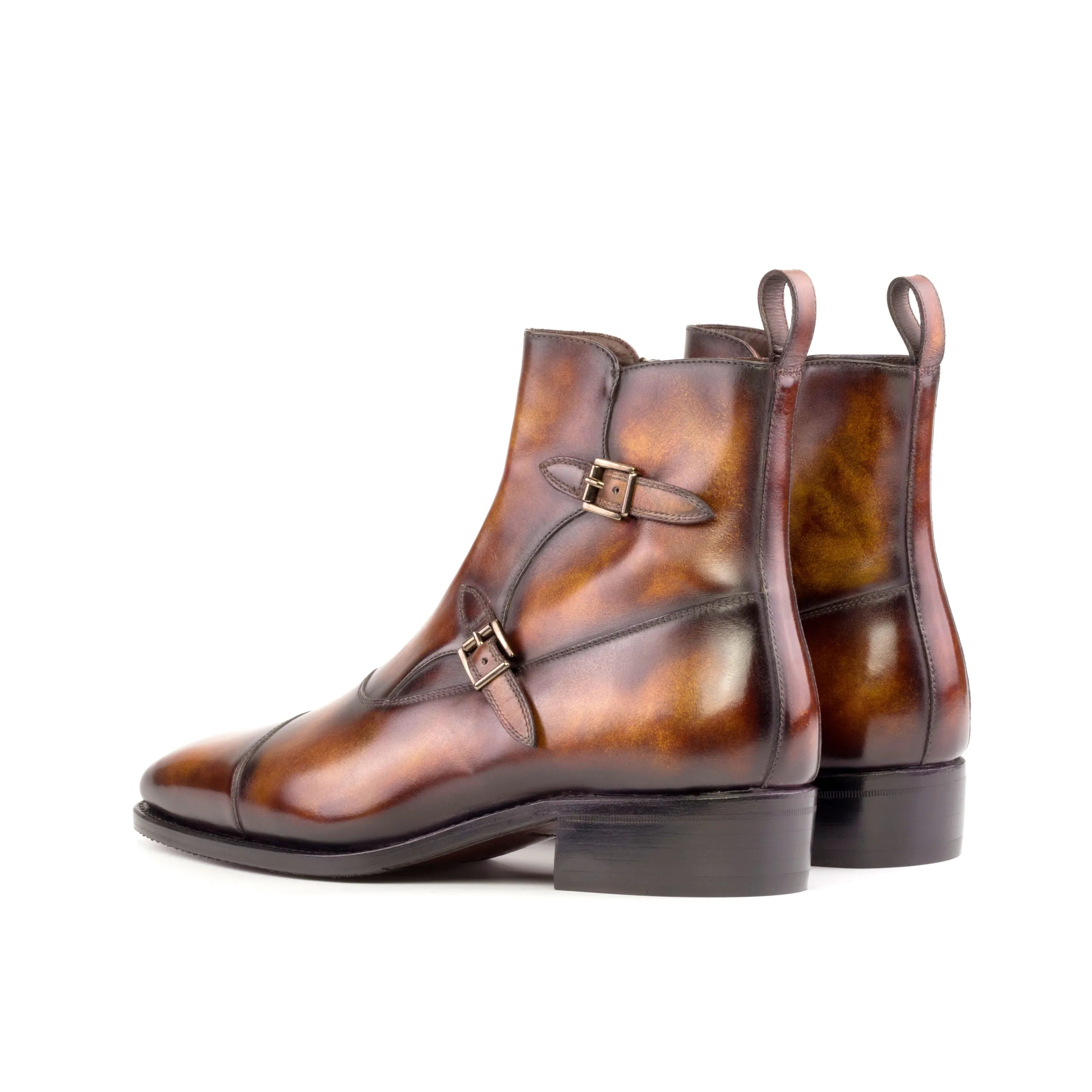 Georgo Octavian Patina brown leather double monk strap boots