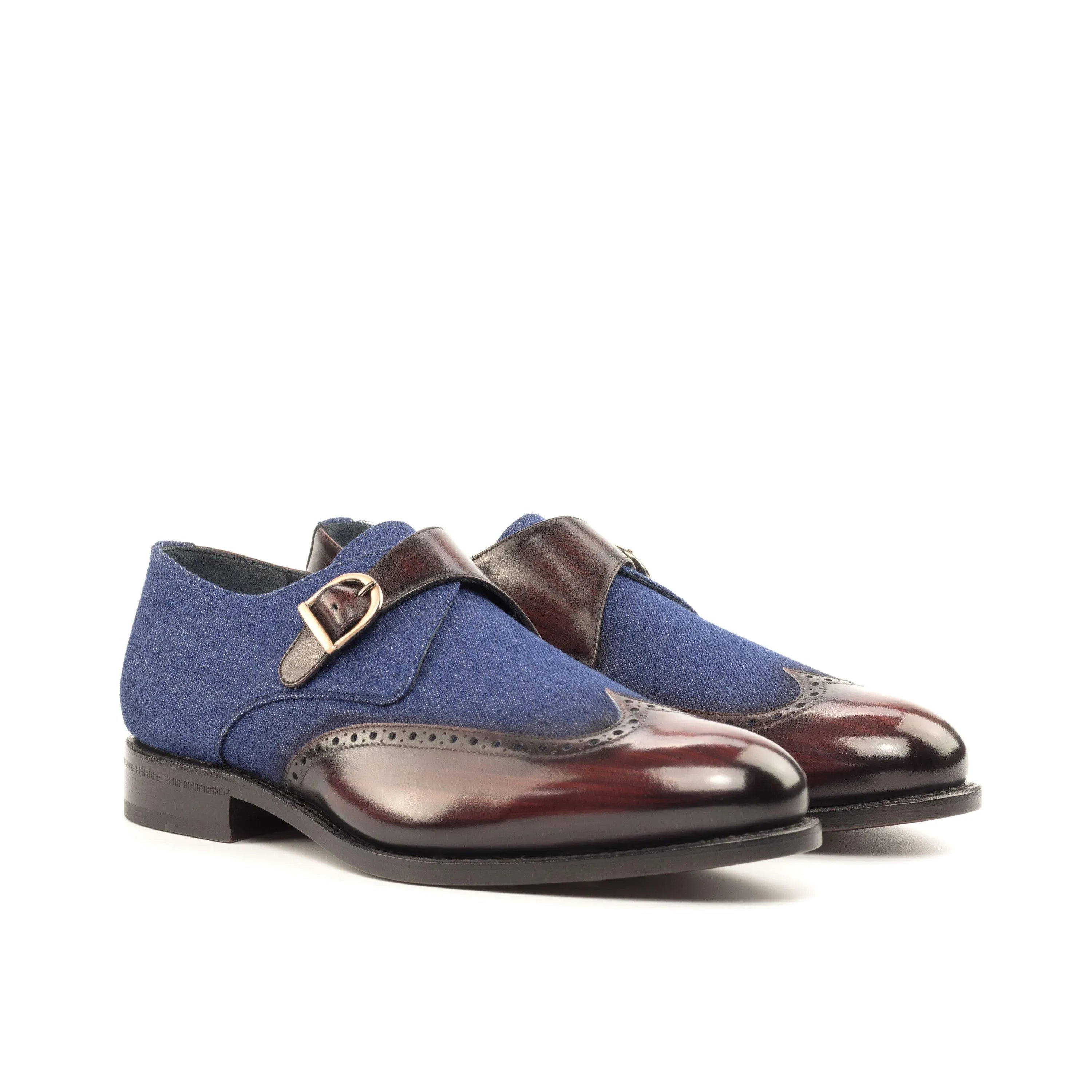 Givario single monk patina shoes in blue and burgundy