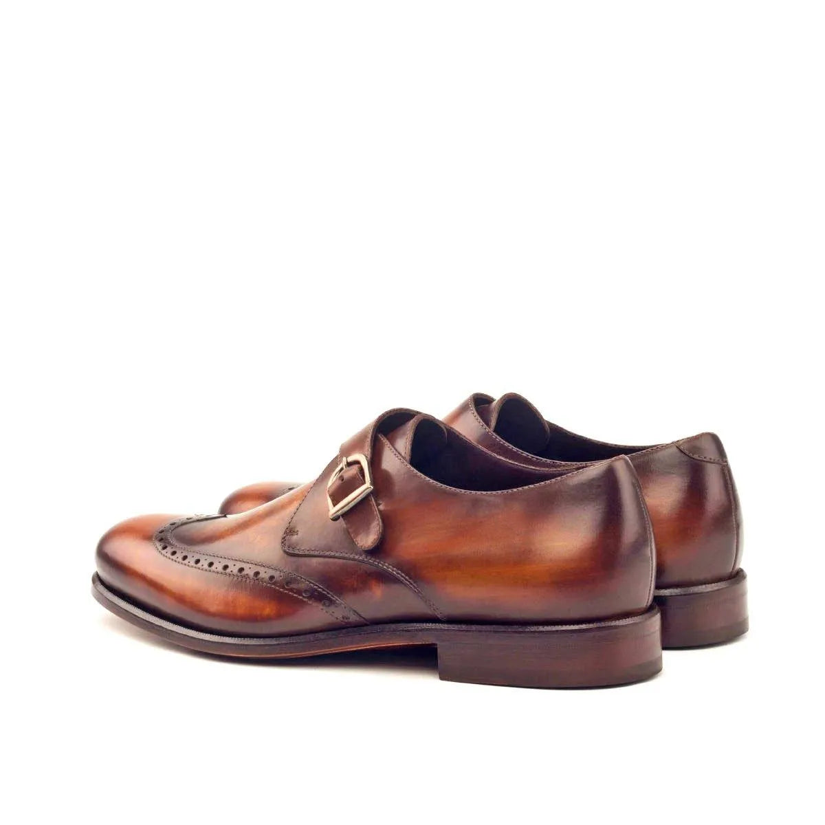 Givio single monk patina shoes, pair of brown leather monk straps