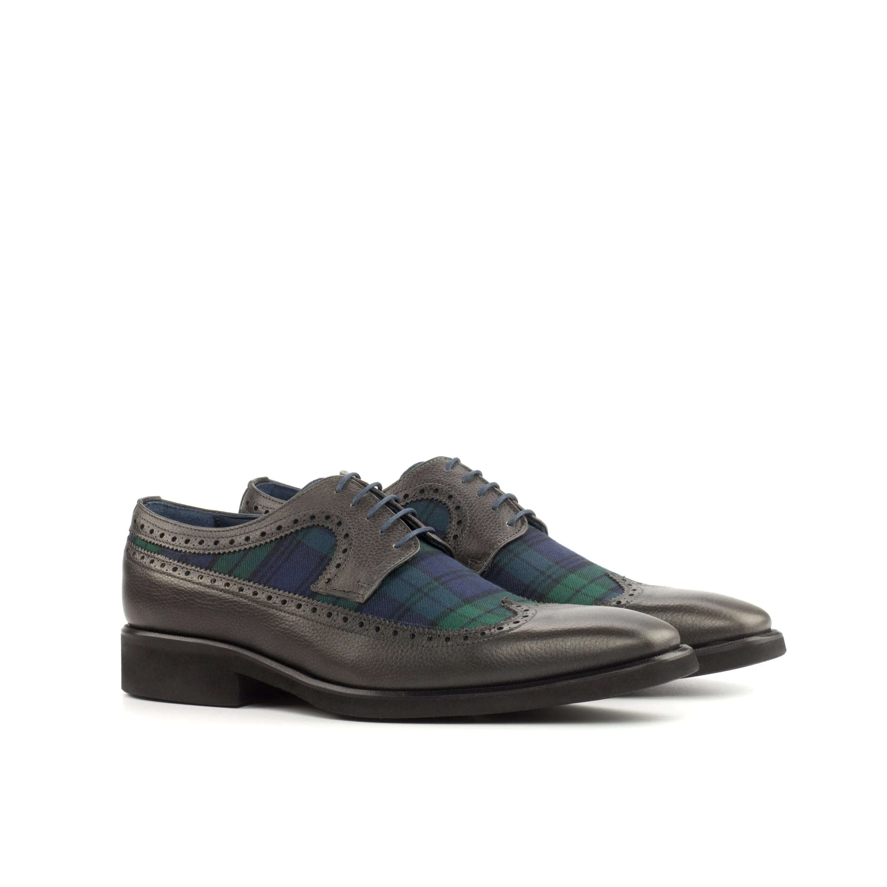 GM05 longwing blucher gray leather and plaid dress shoes