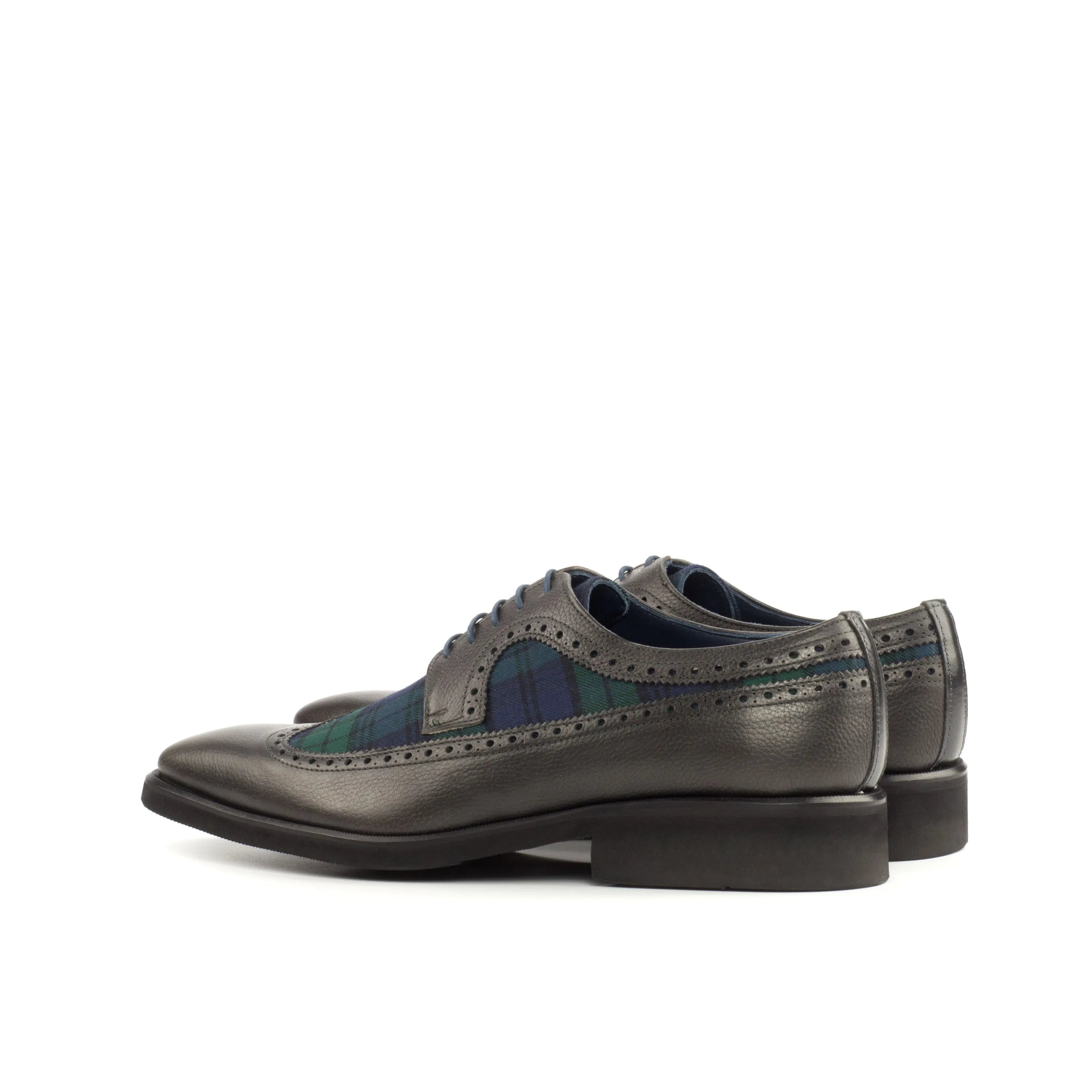 GM05 longwing blucher gray leather and plaid dress shoes
