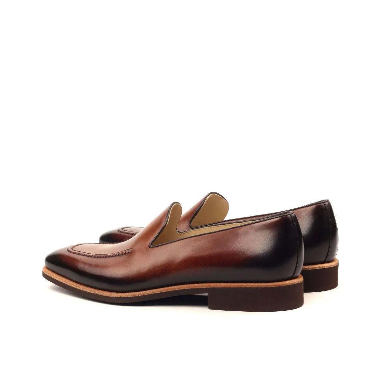 Pair of brown painted calf gold loafers