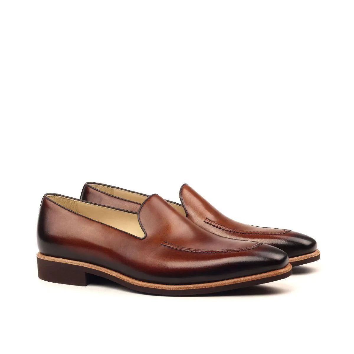 Pair of brown painted calf gold loafers