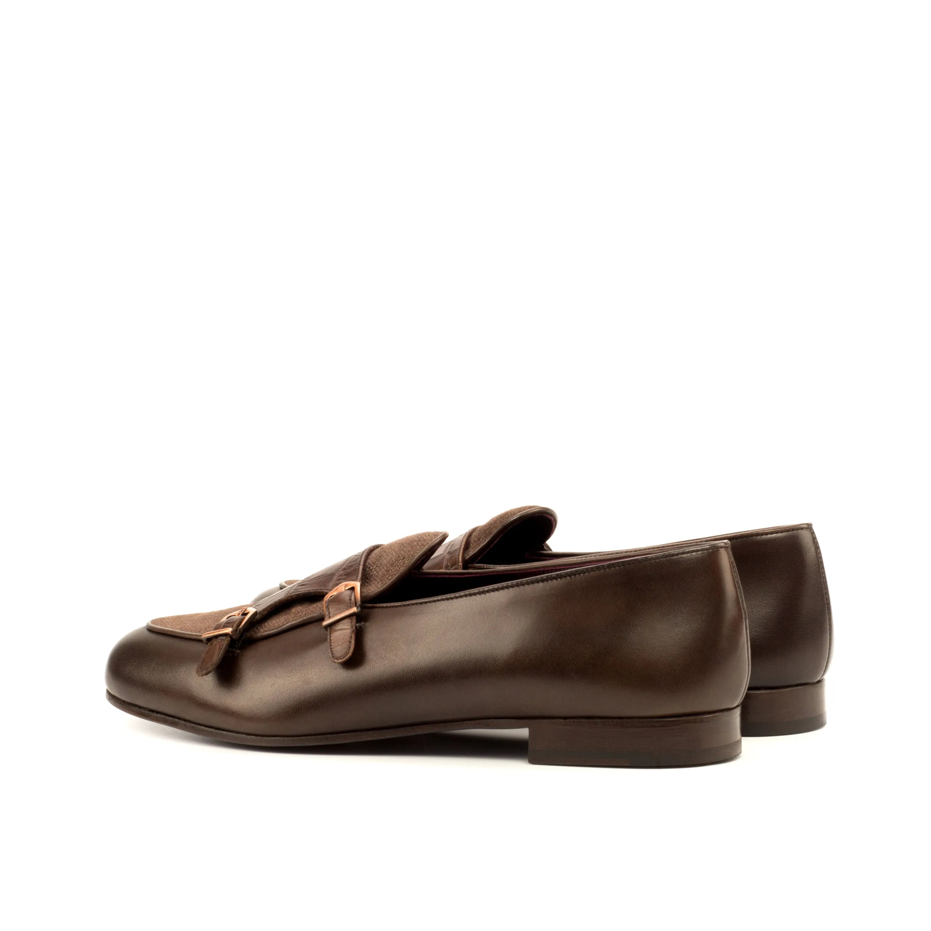 Gopor Belgian monk slipper with brown leather double monk straps