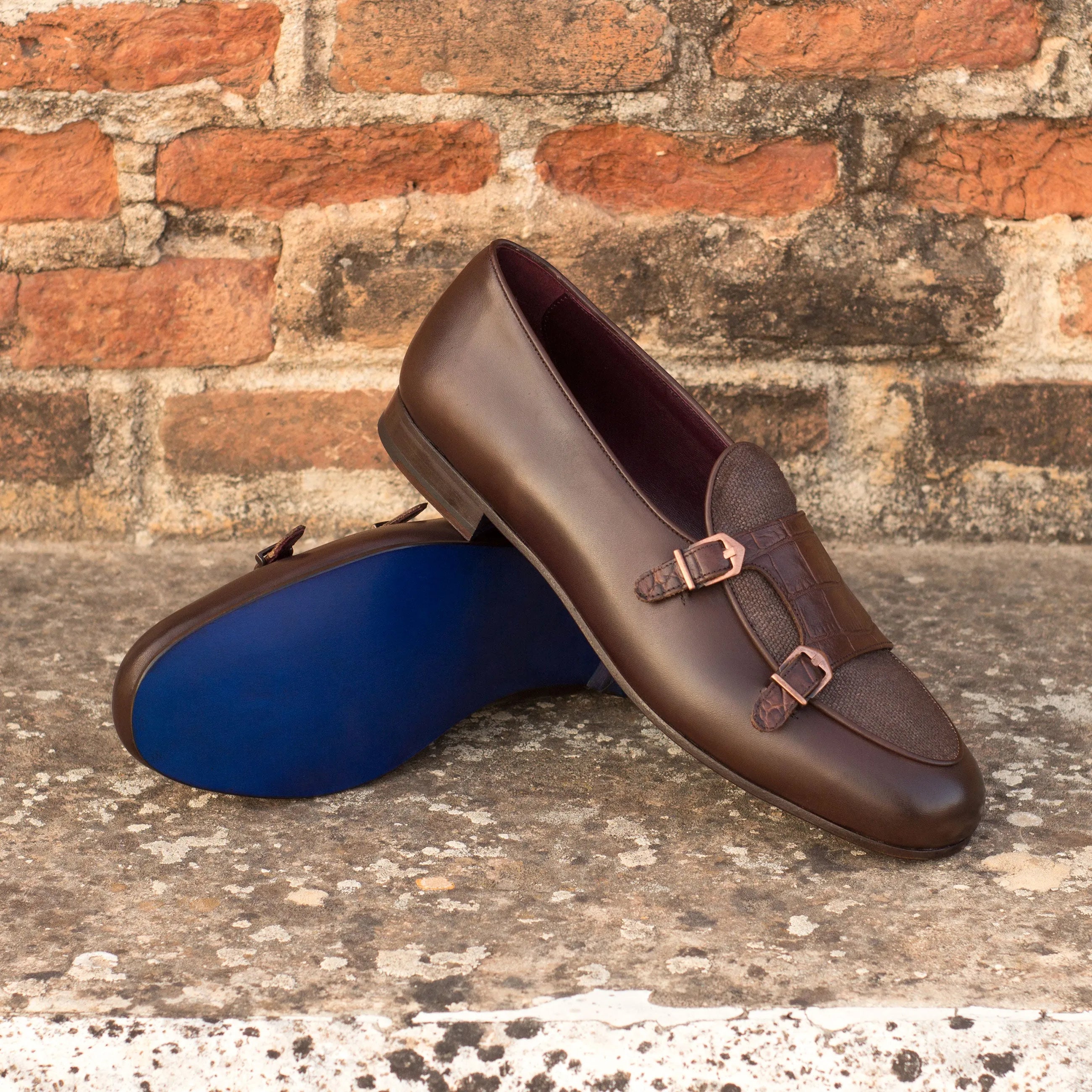 Gopor Belgian monk slipper: brown leather double monk strap loafer