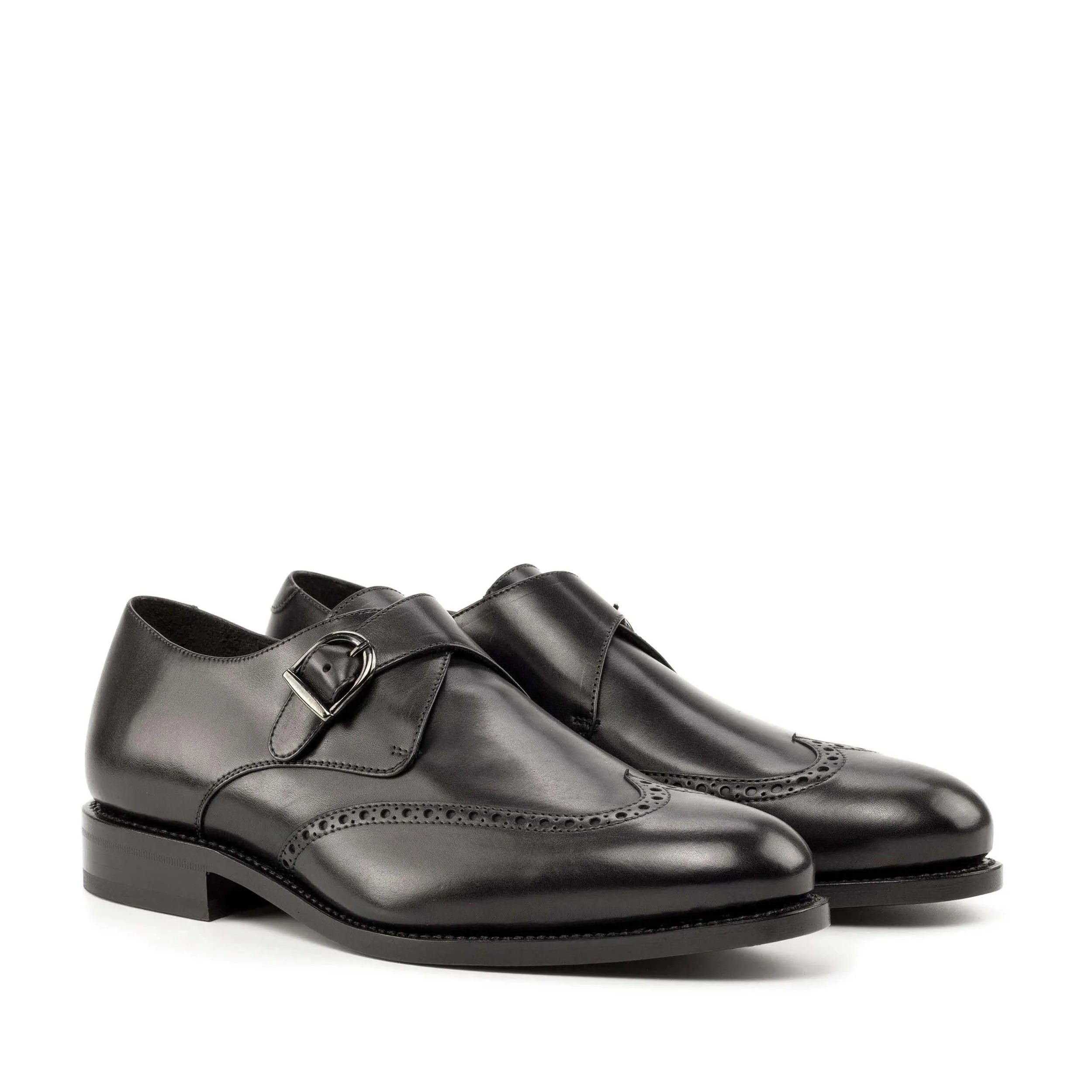 Gordon single monk black leather shoes, pair view, ships fast lane in 2-3 business days
