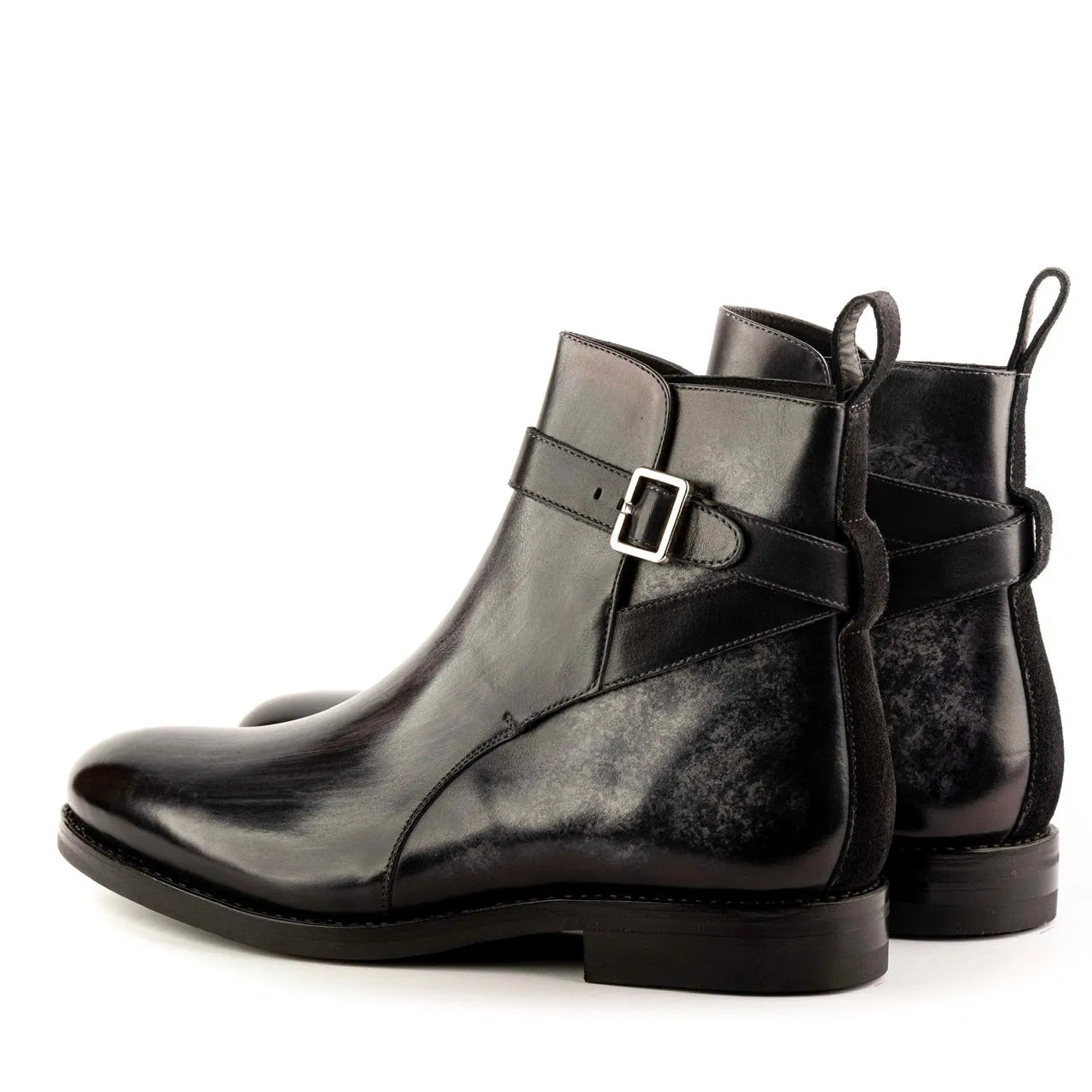 Greco Jodhpur Patina Boots in black leather with buckle detail