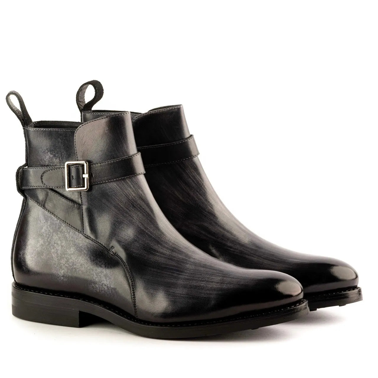 Pair of black leather Greco Jodhpur Patina ankle boots
