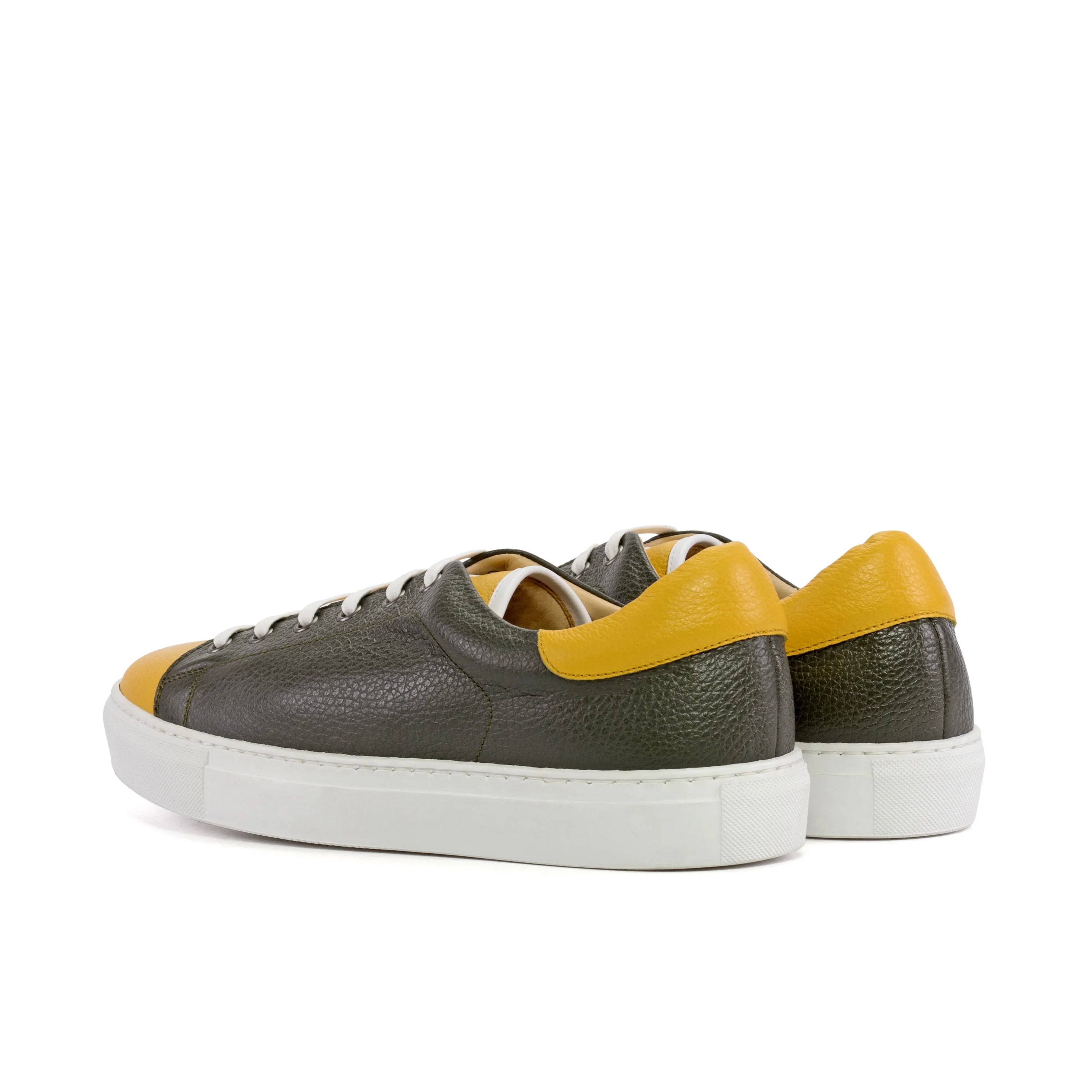 Harlem Trainer Sneaker in olive green and yellow grain calf leather