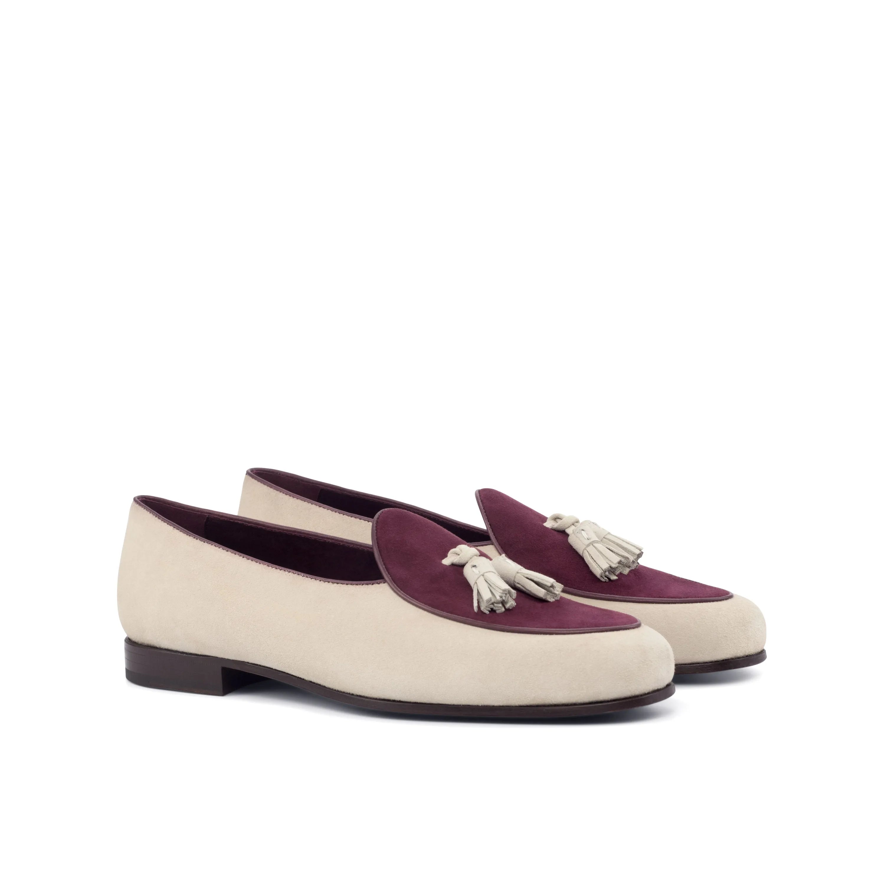Hass Belgian Slipper two-tone tassel loafers back view