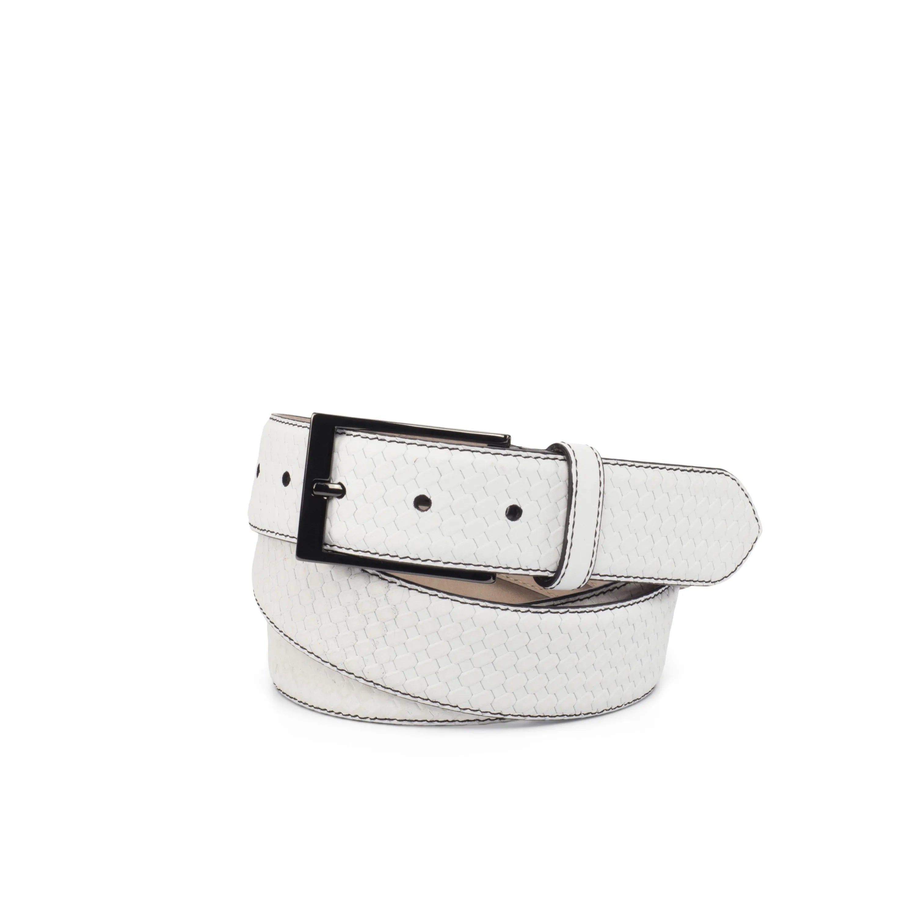 Havana Hamptons belt in white snakeskin with black buckle