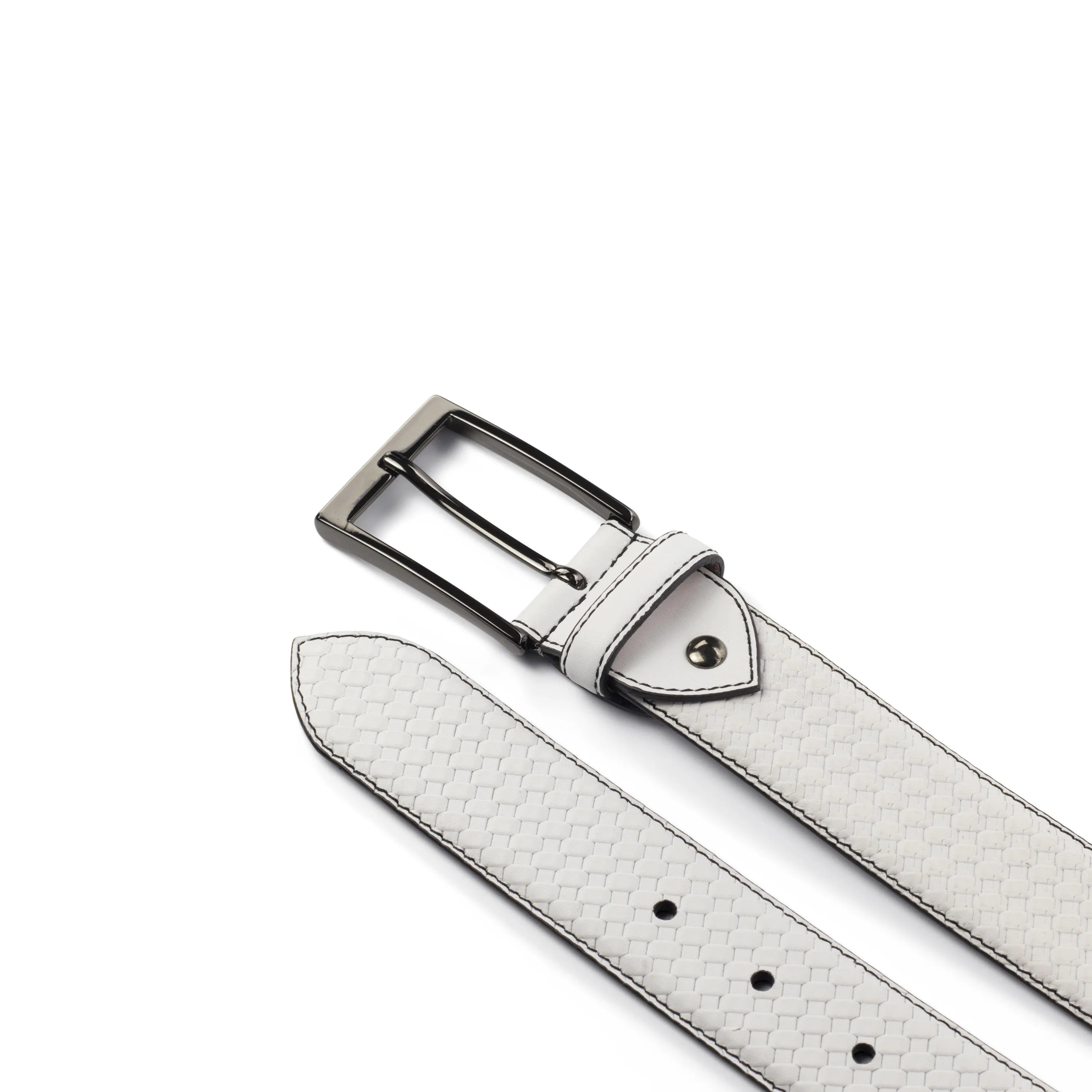 Havana Hamptons belt in white textured leather with metal buckle