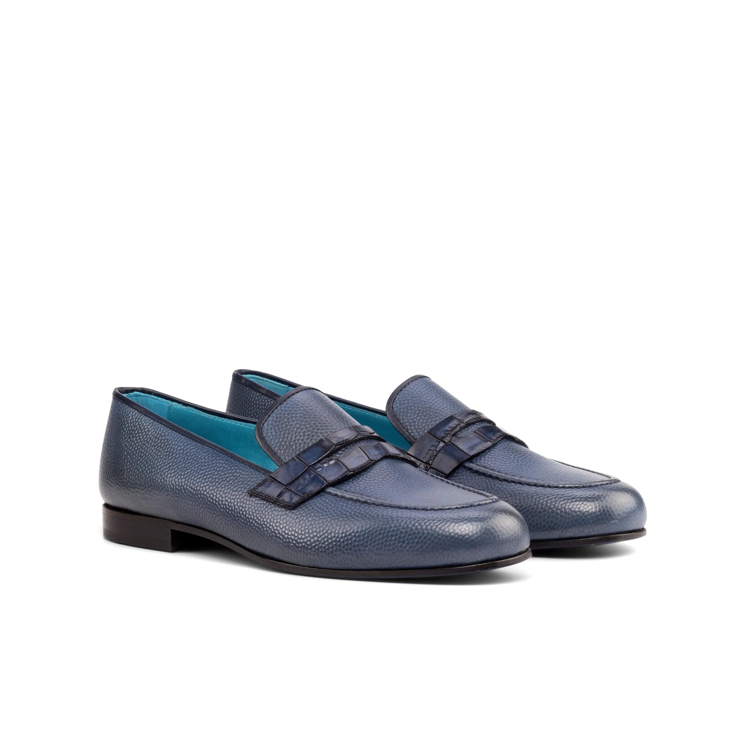Pair of blue leather Hefe Wellington slip-on loafers