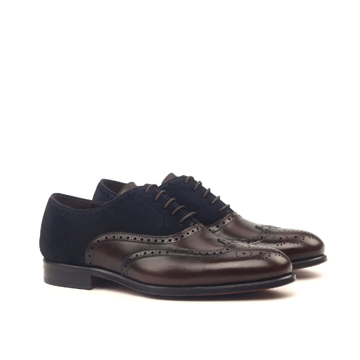 Honon full brogue shoes with two-tone leather wingtip and brogue patina