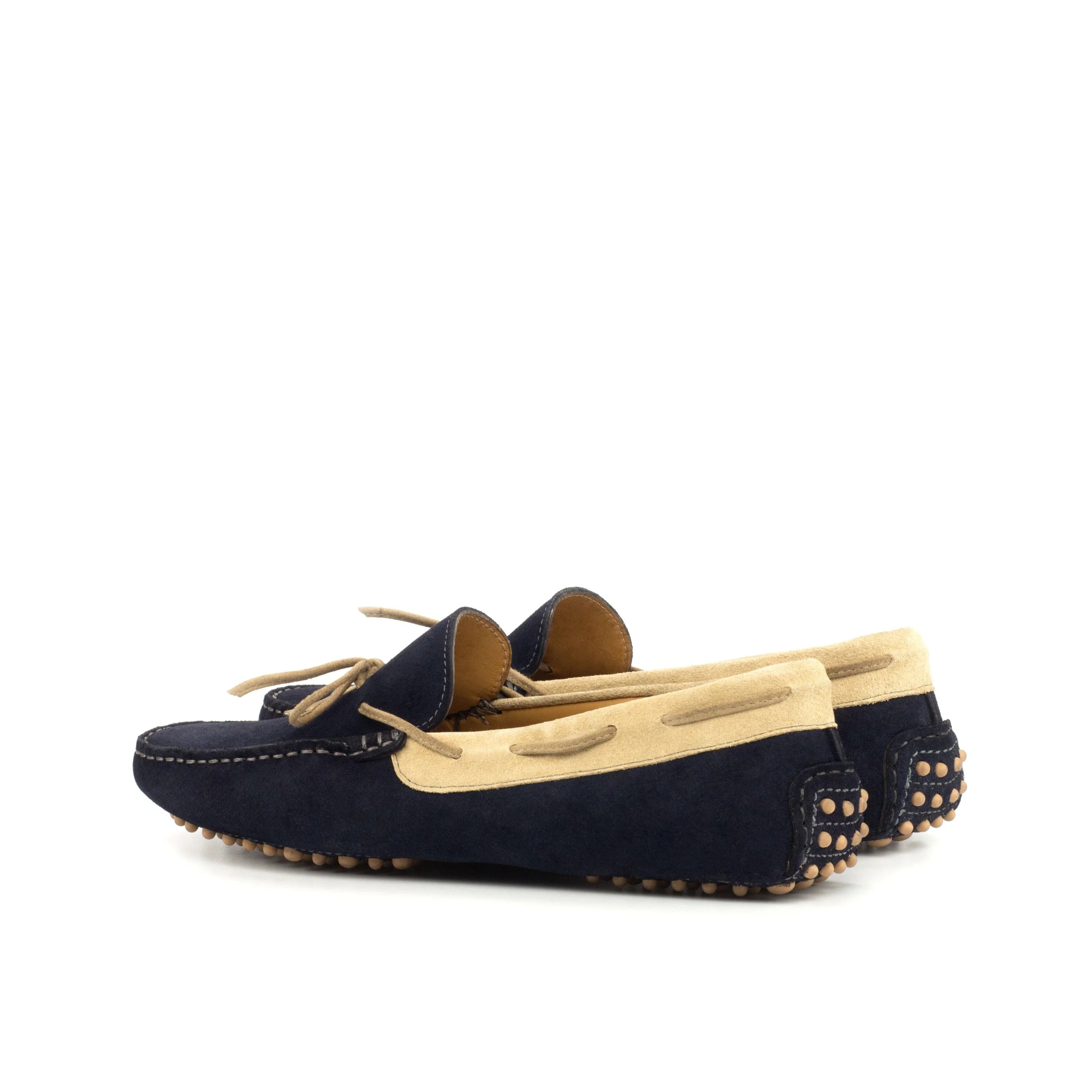 Hudson Driver navy blue suede loafers with beige accents, men casual shoes