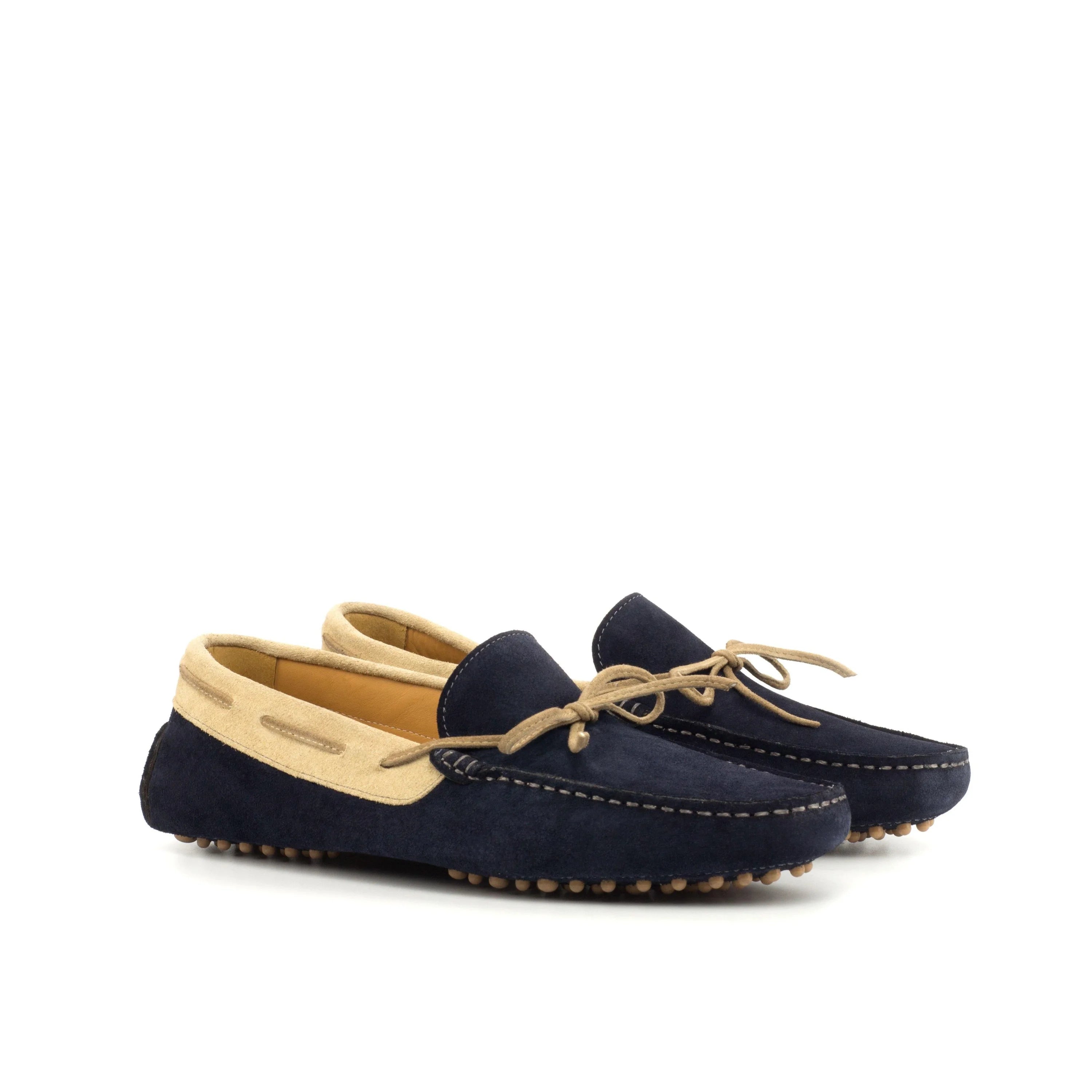 Hudson Driver navy blue suede moccasin with tan accents, men casual shoes