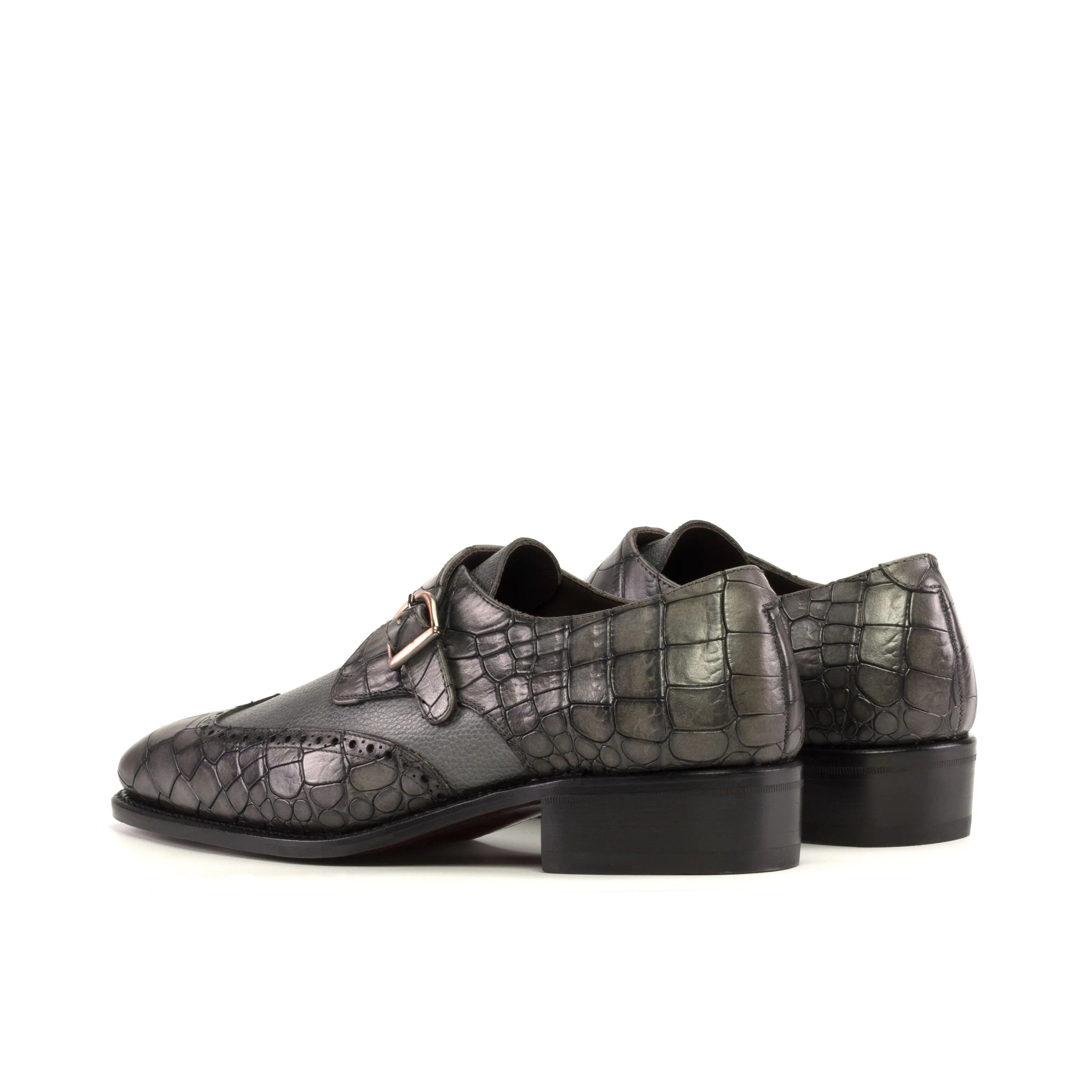 Gray crocodile-patterned Huracan single monk strap shoes