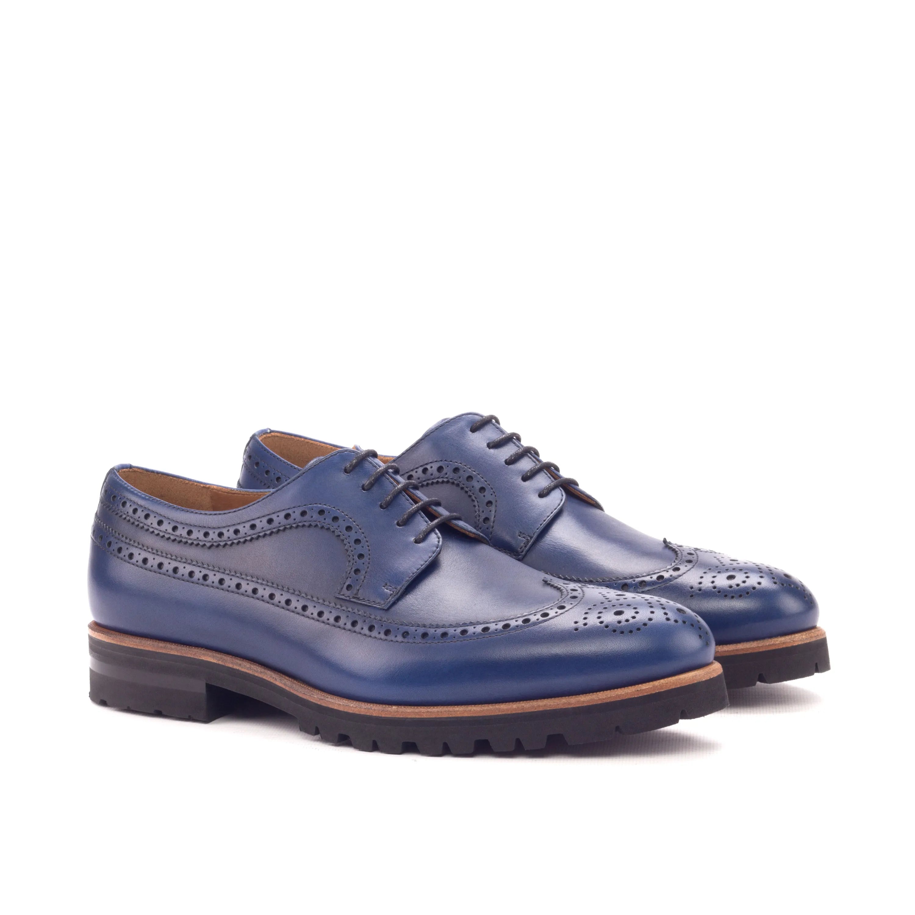 JackD Longwing Blucher blue leather brogue shoes
