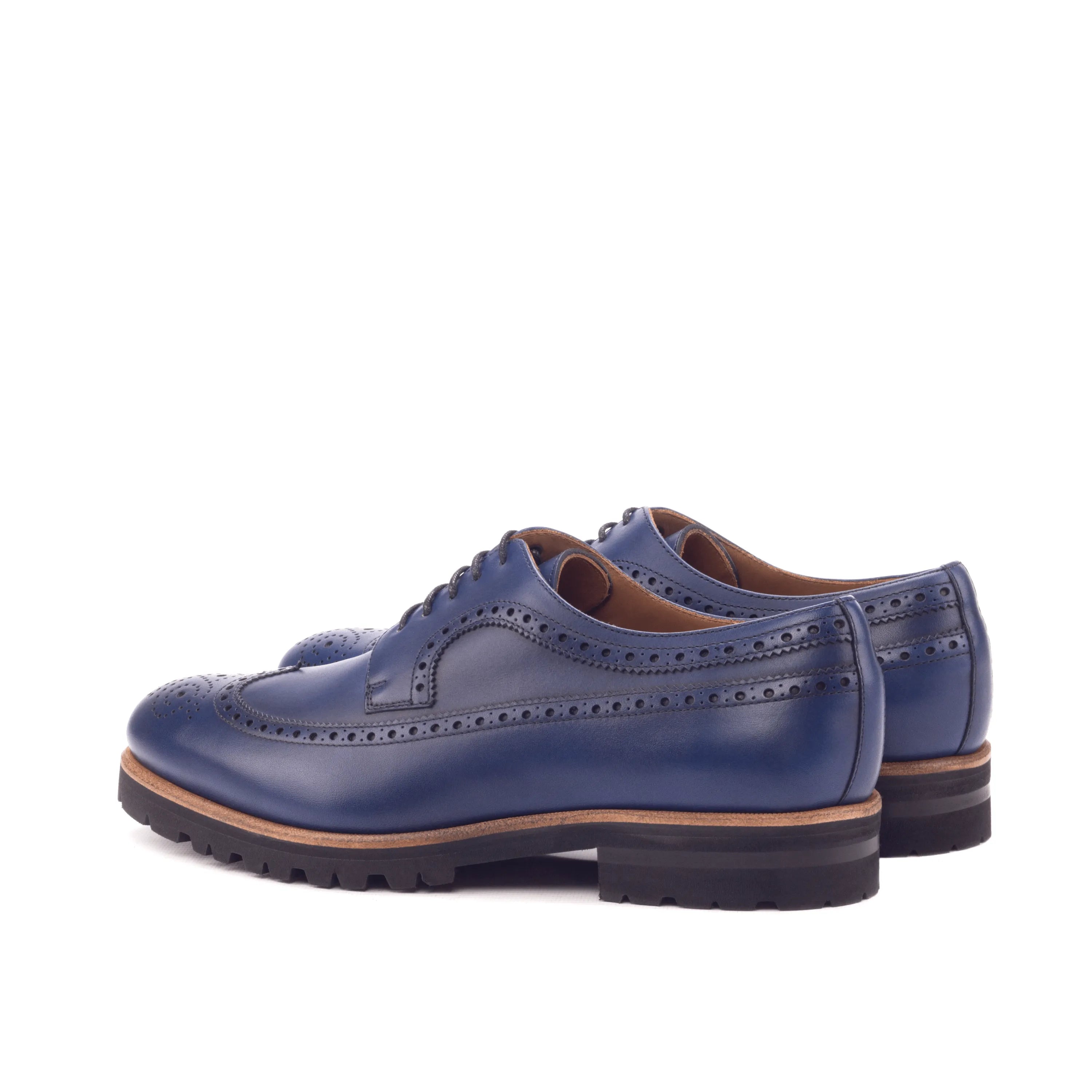 JackD Longwing Blucher blue leather brogue shoes