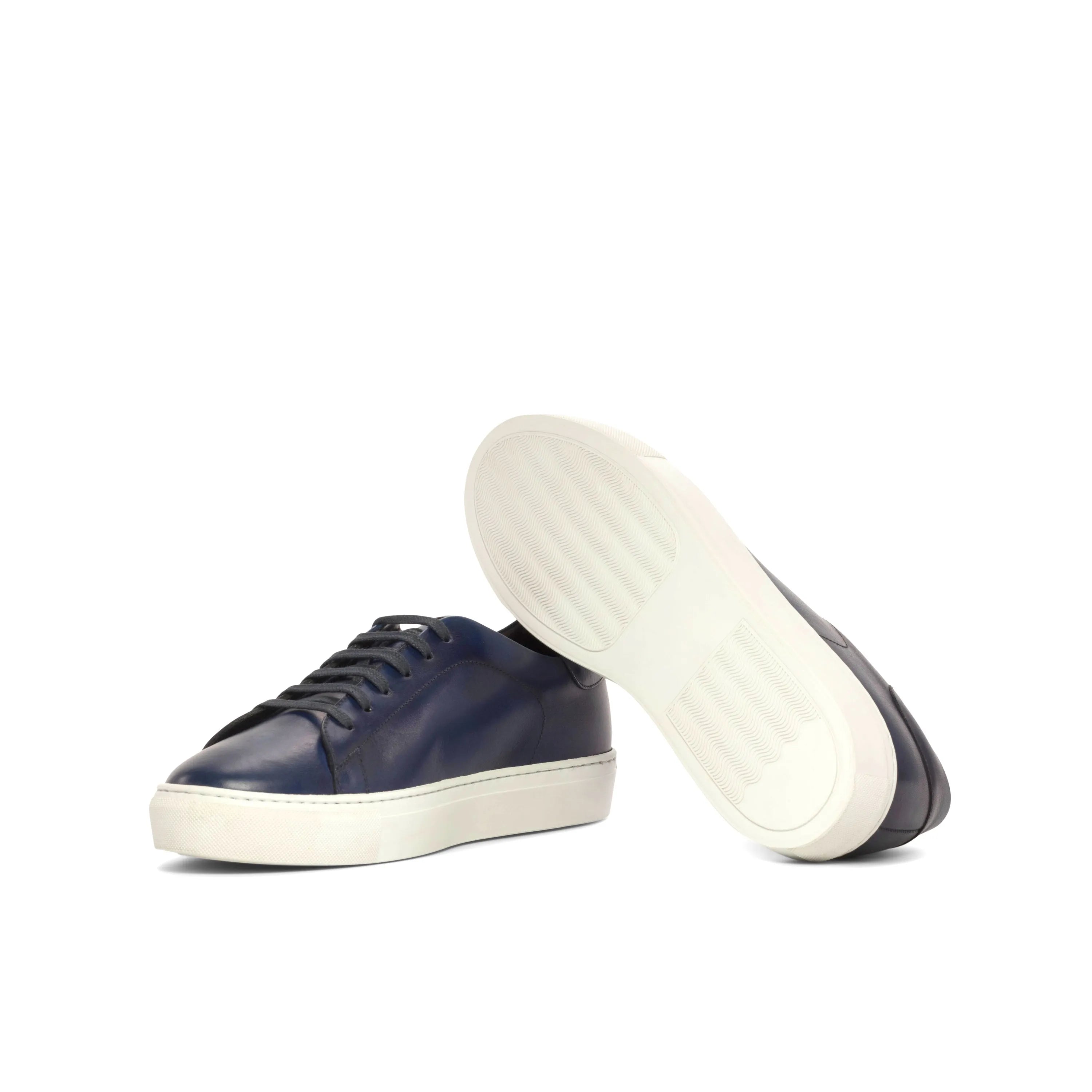 Pair of navy leather Jacksons Trainer Sneaker cupsole trainers