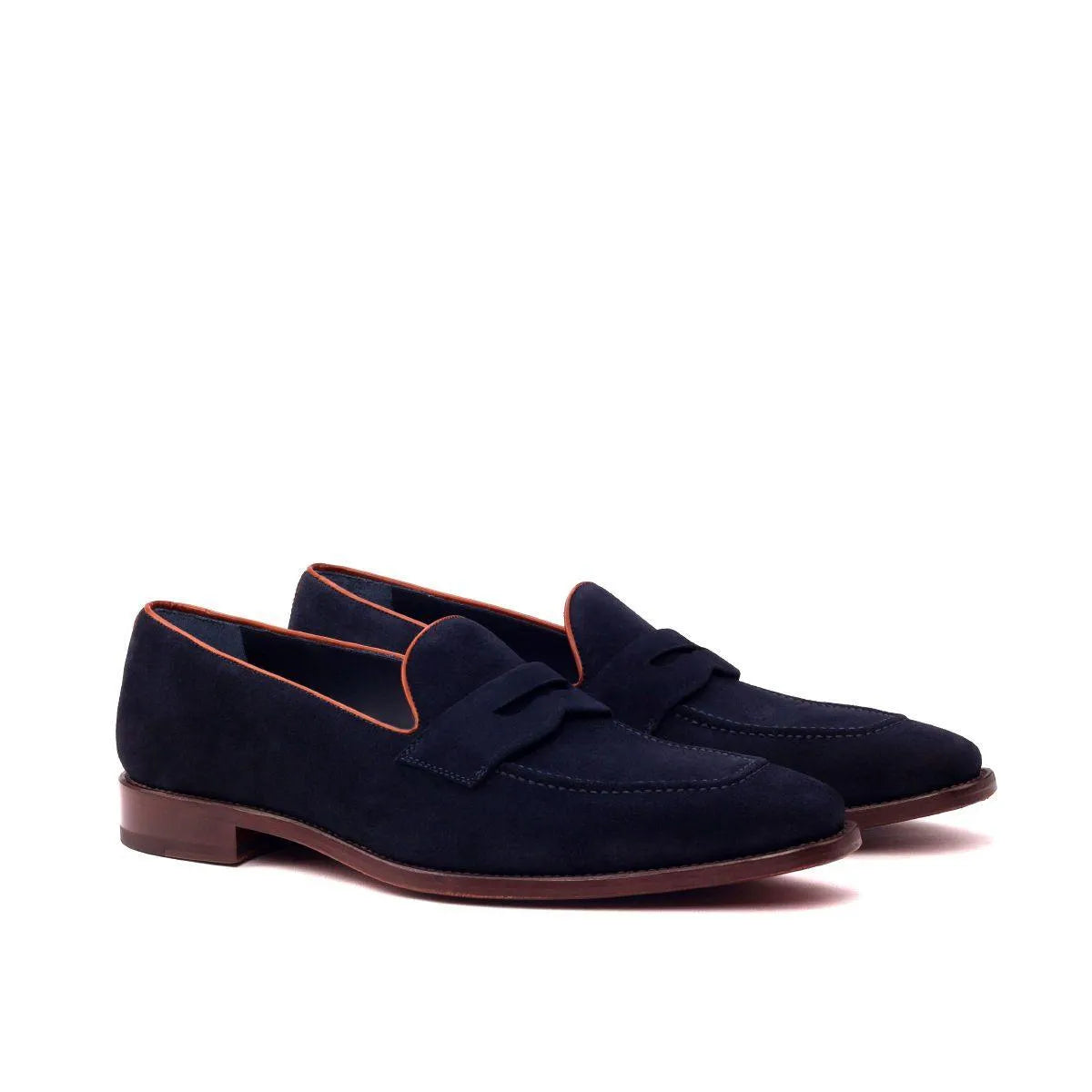 Pair of navy blue suede Jagg loafers, luxury bespoke shoes for men