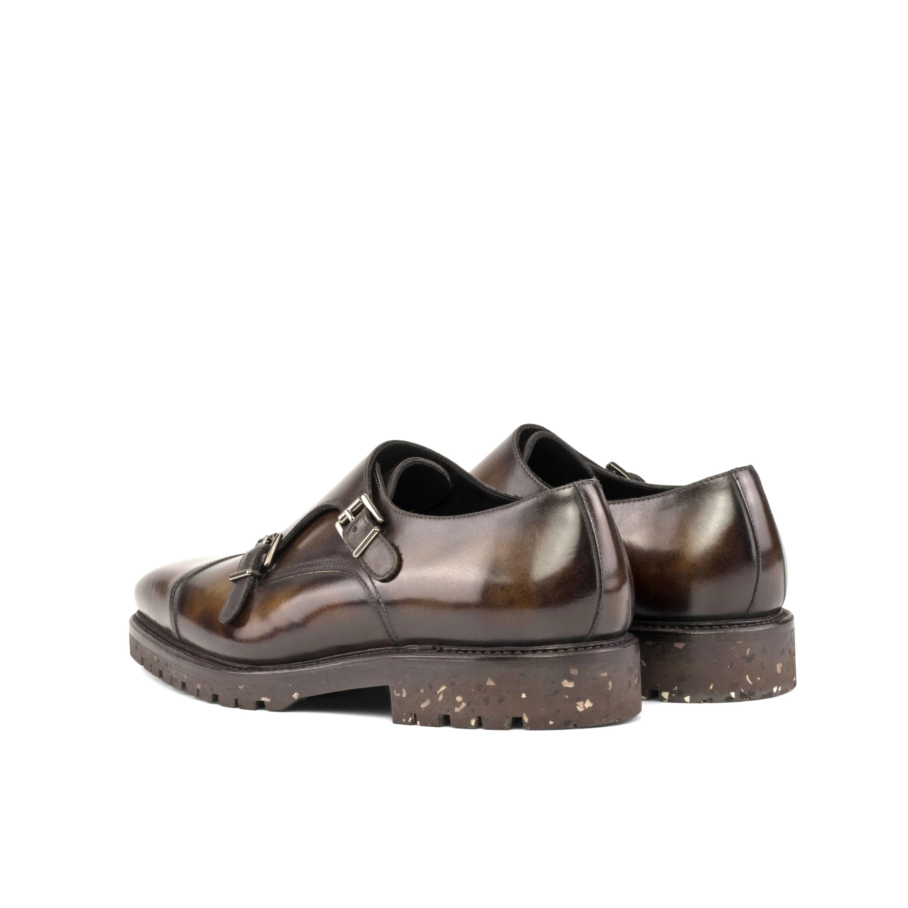 Jamis Patina double monk brown leather shoes back view
