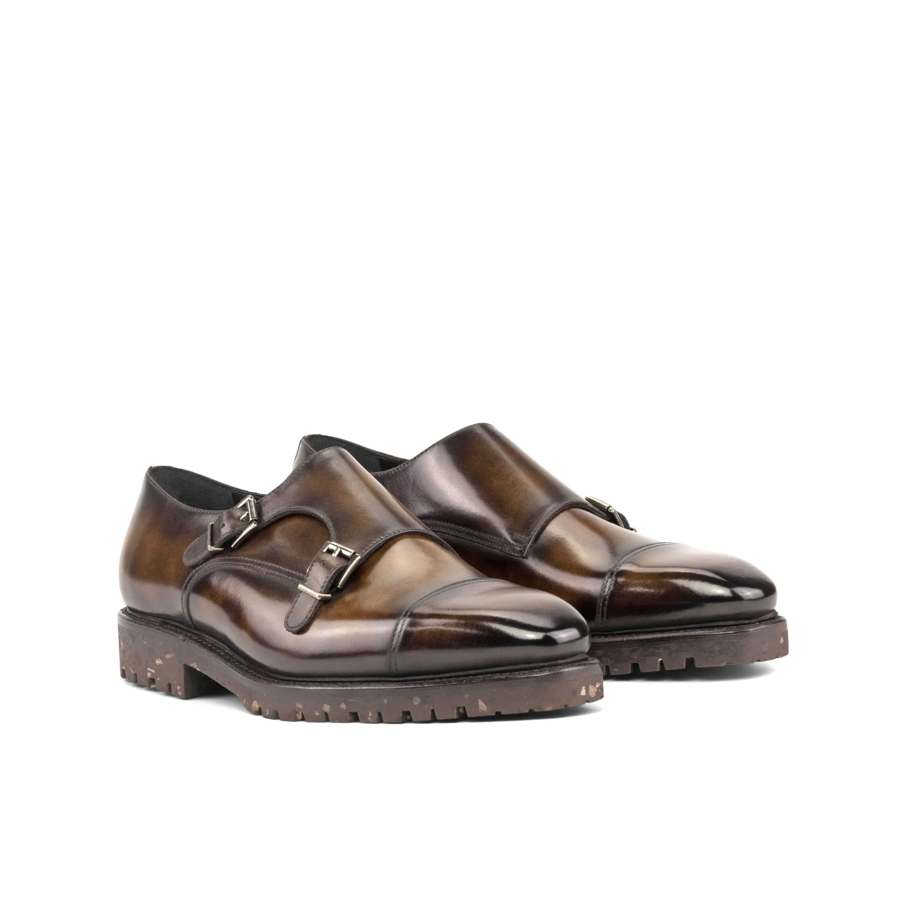 Jamis Patina double monk brown leather shoes back view